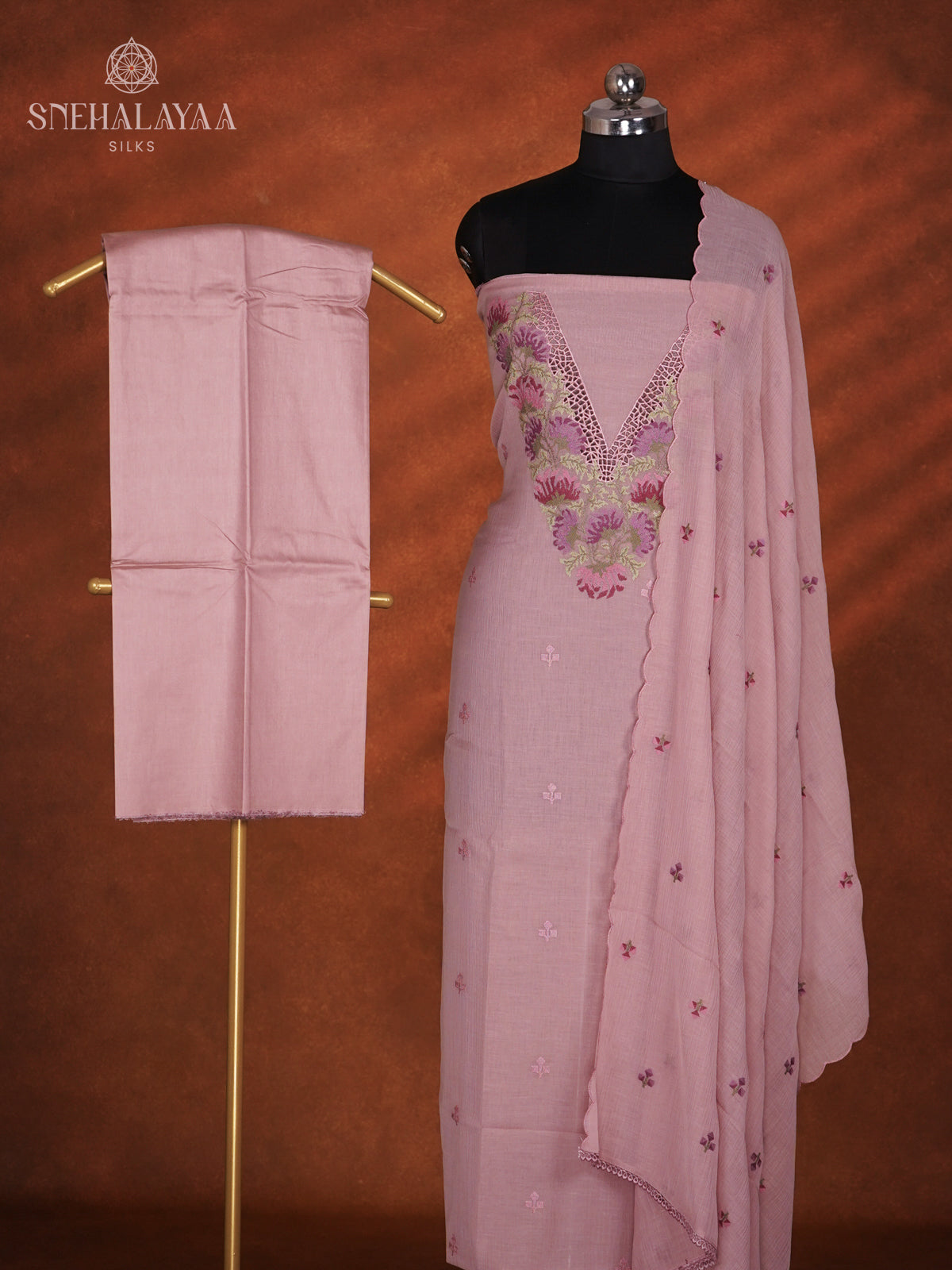 Pink Silk Cotton 3-Piece Salwar Suit Material