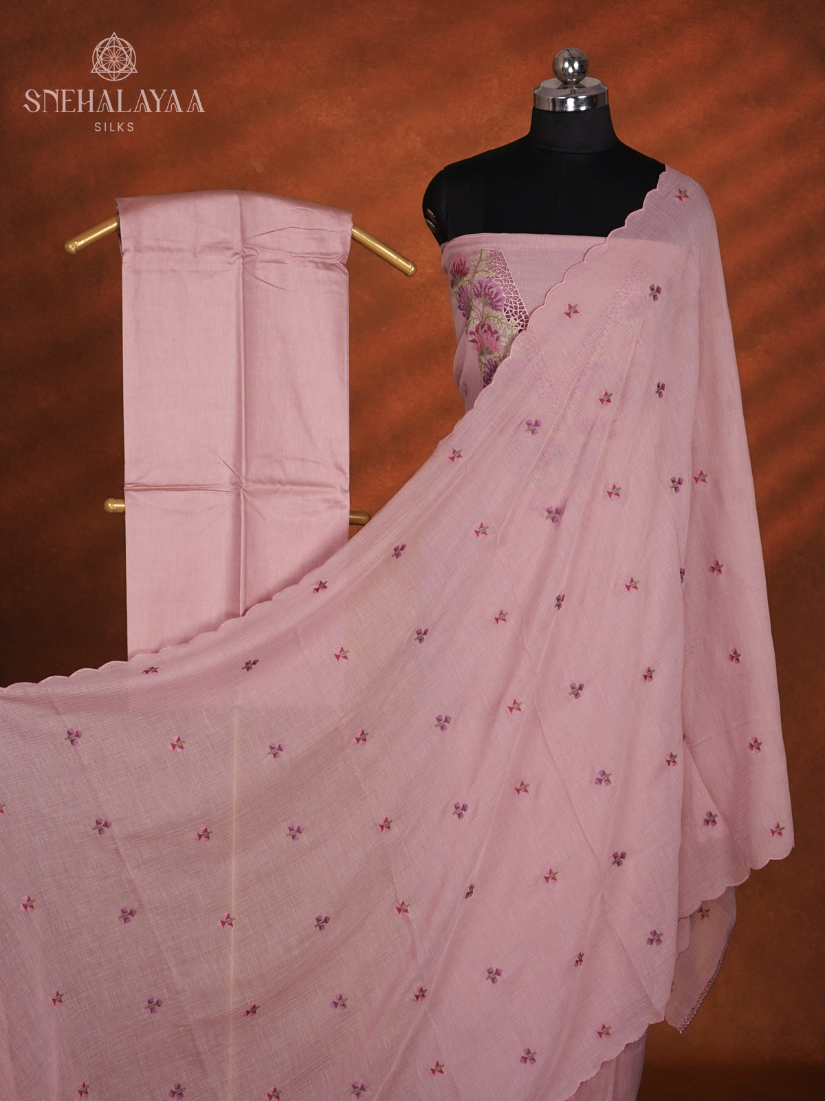 Pink Silk Cotton 3-Piece Salwar Suit Material
