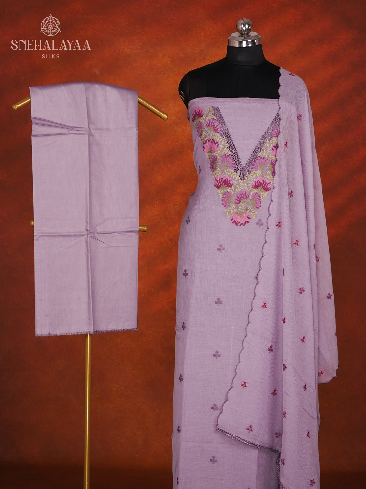 Purple Silk Cotton 3-Piece Salwar Suit Material