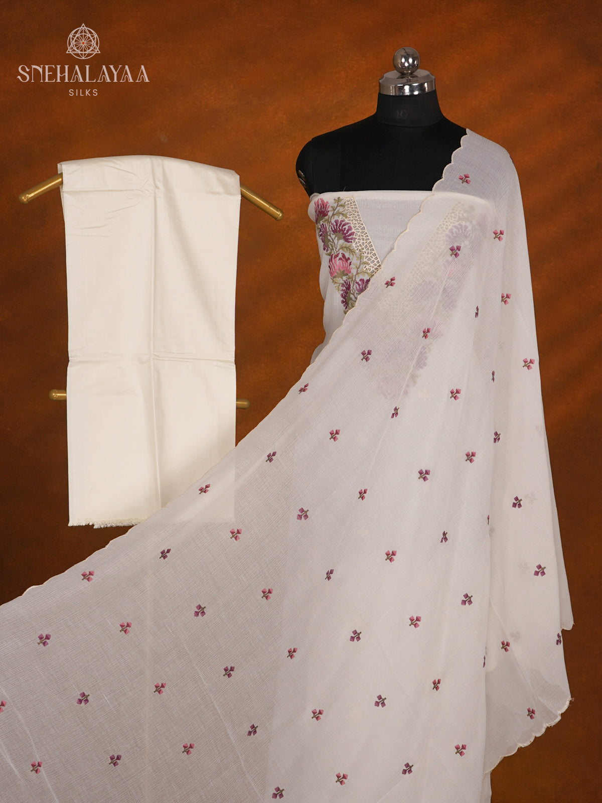 Off White Silk Cotton 3-Piece Salwar Suit Material