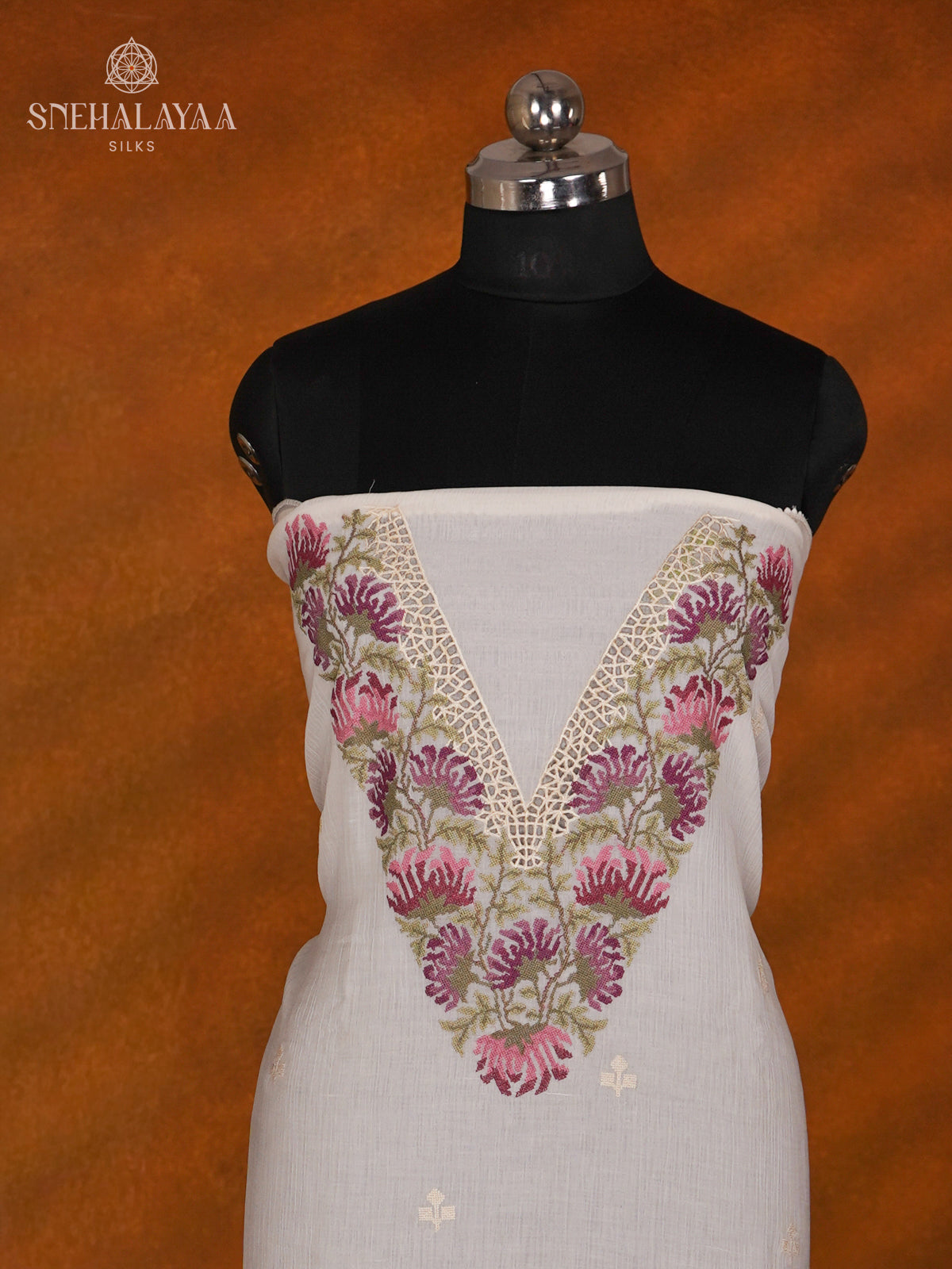 Off White Silk Cotton 3-Piece Salwar Suit Material