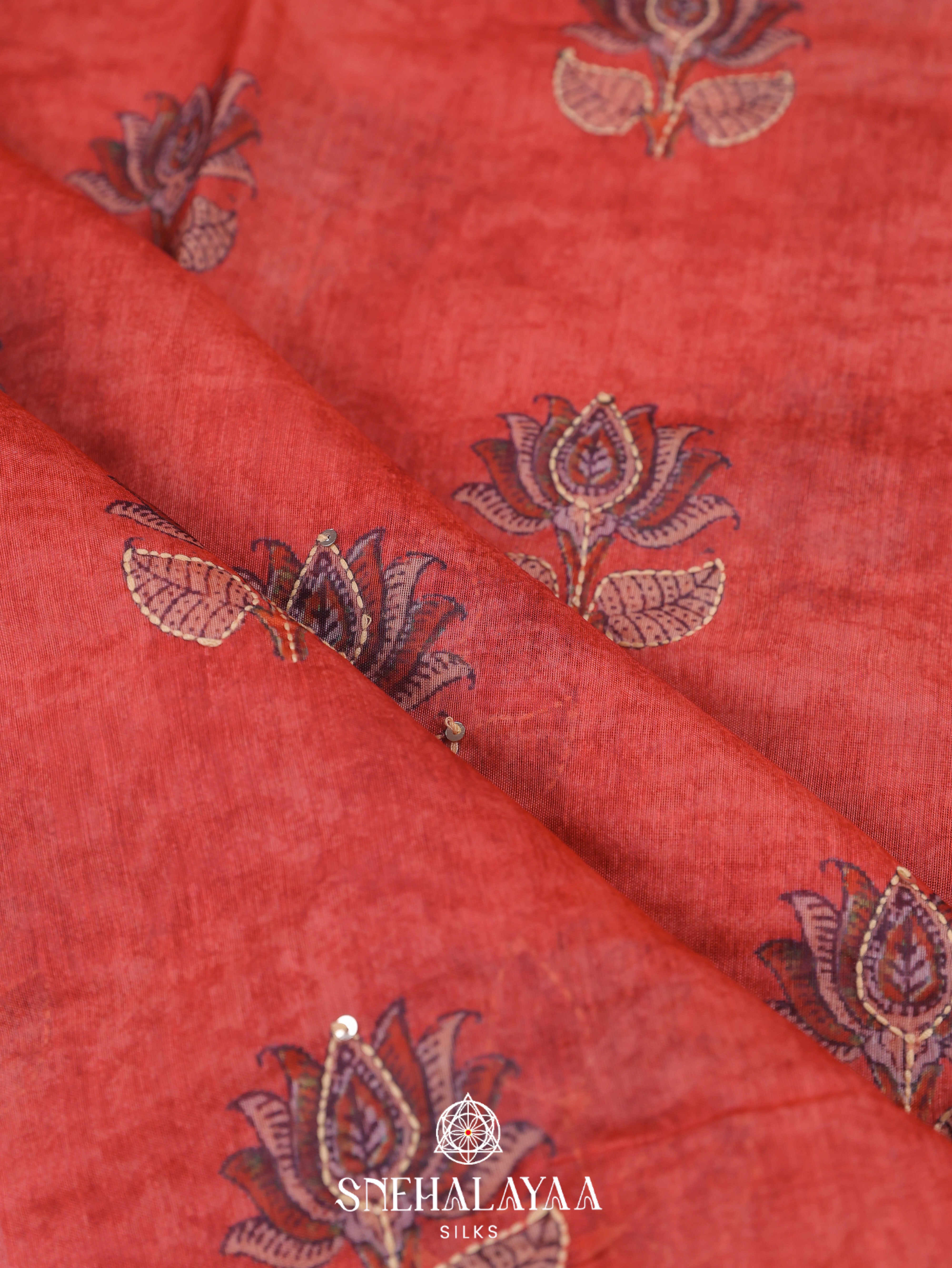 Red Linen Cotton Saree