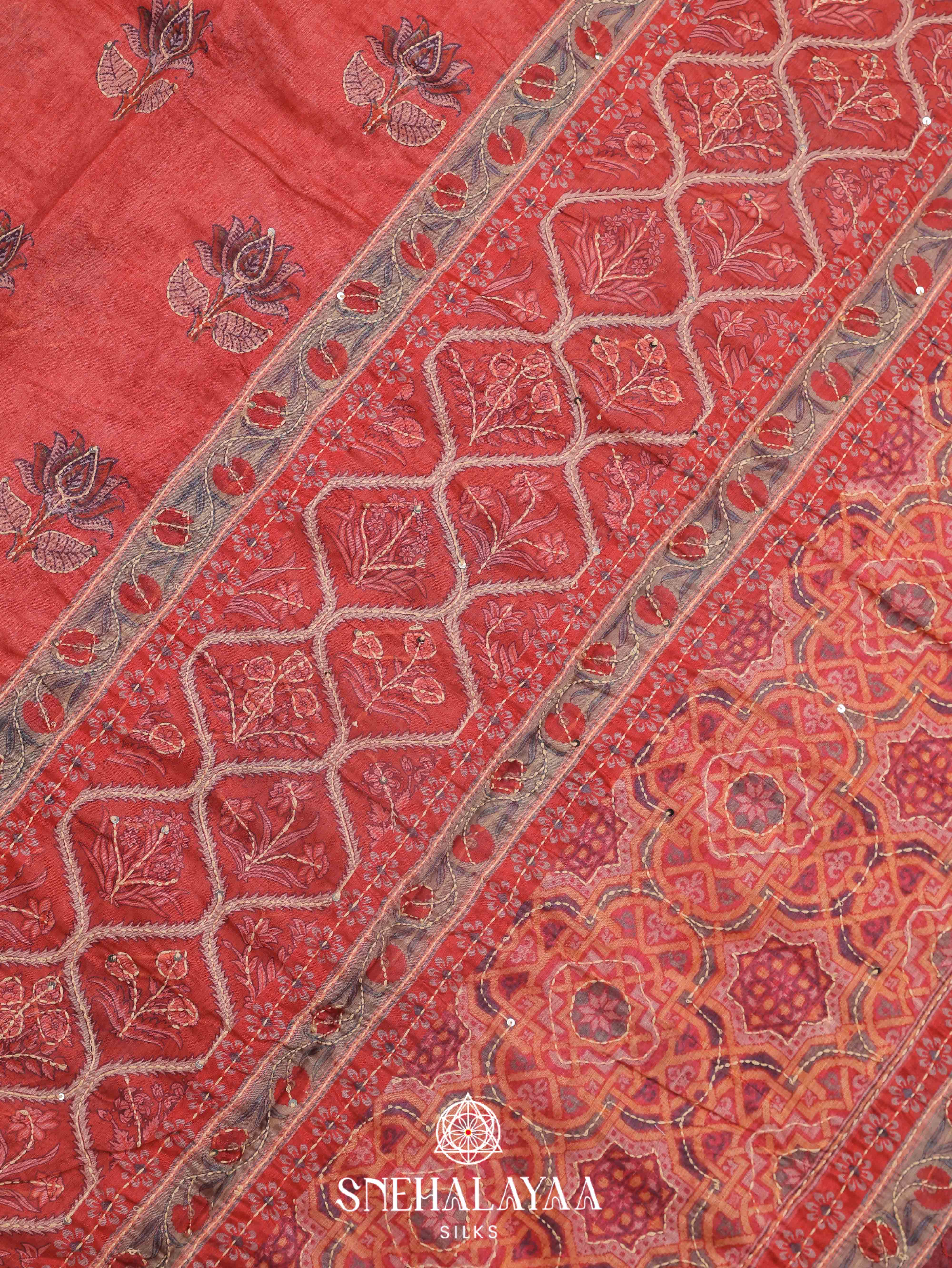 Red Linen Cotton Saree