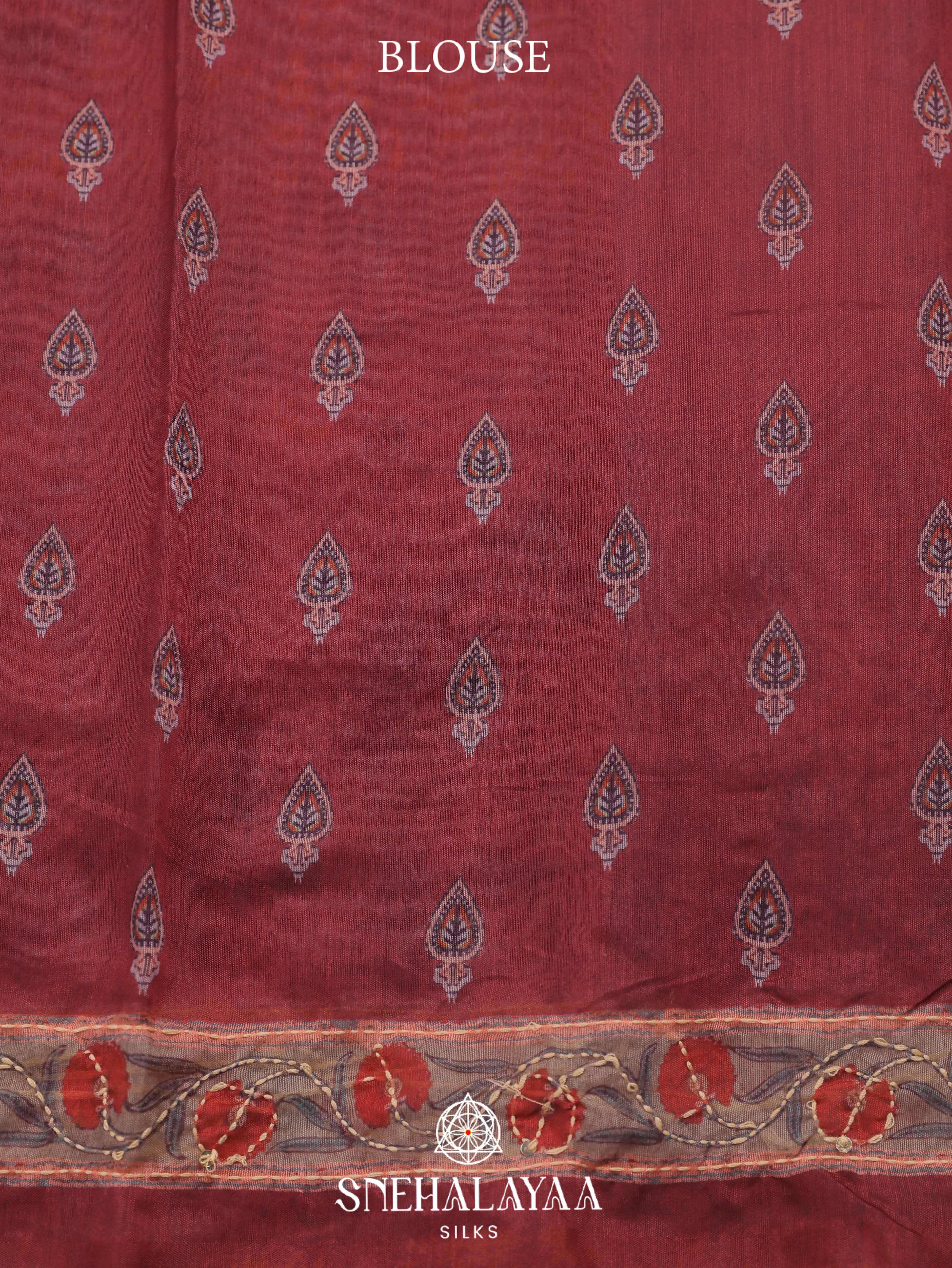 Red Linen Cotton Saree