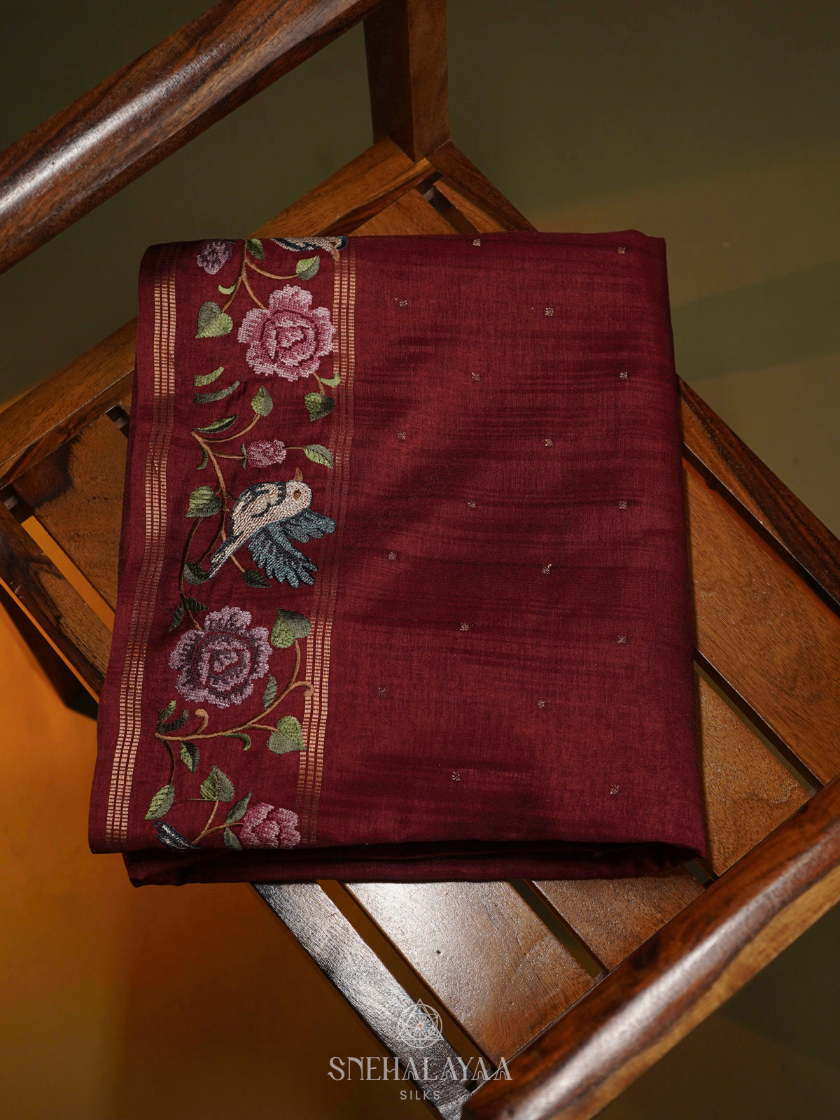 Maroon Tussar Saree
