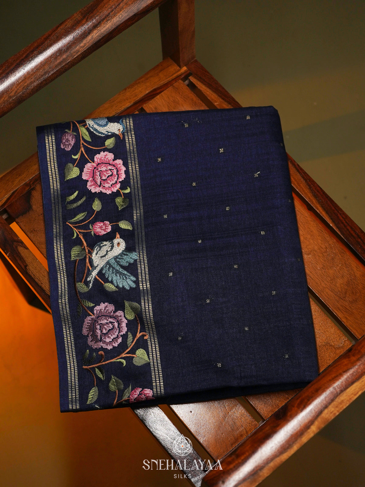 Navy Blue Tussar Saree