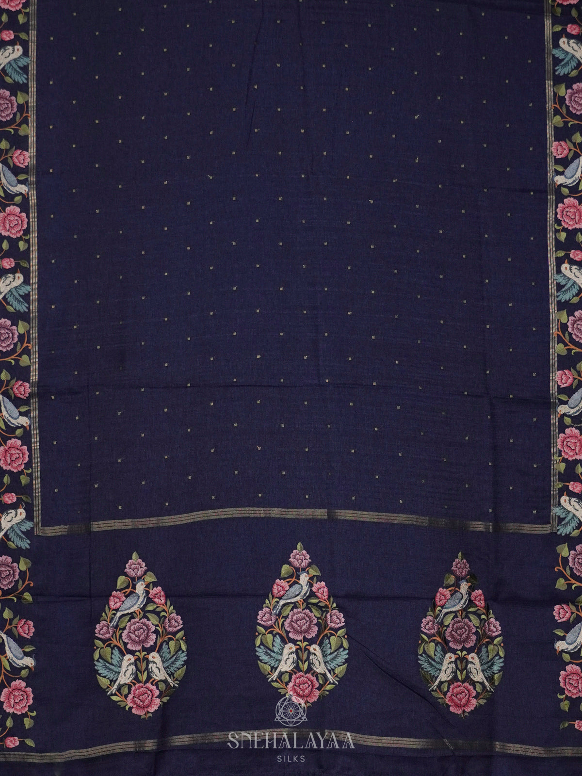 Navy Blue Tussar Saree