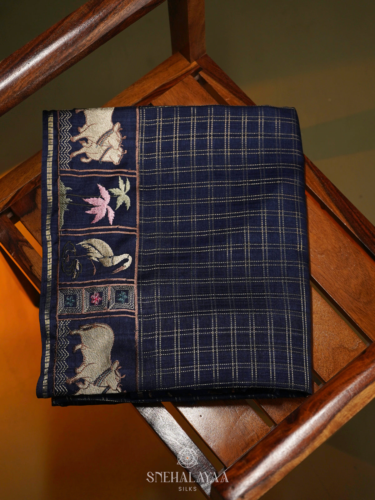 Navy Blue Tussar Saree