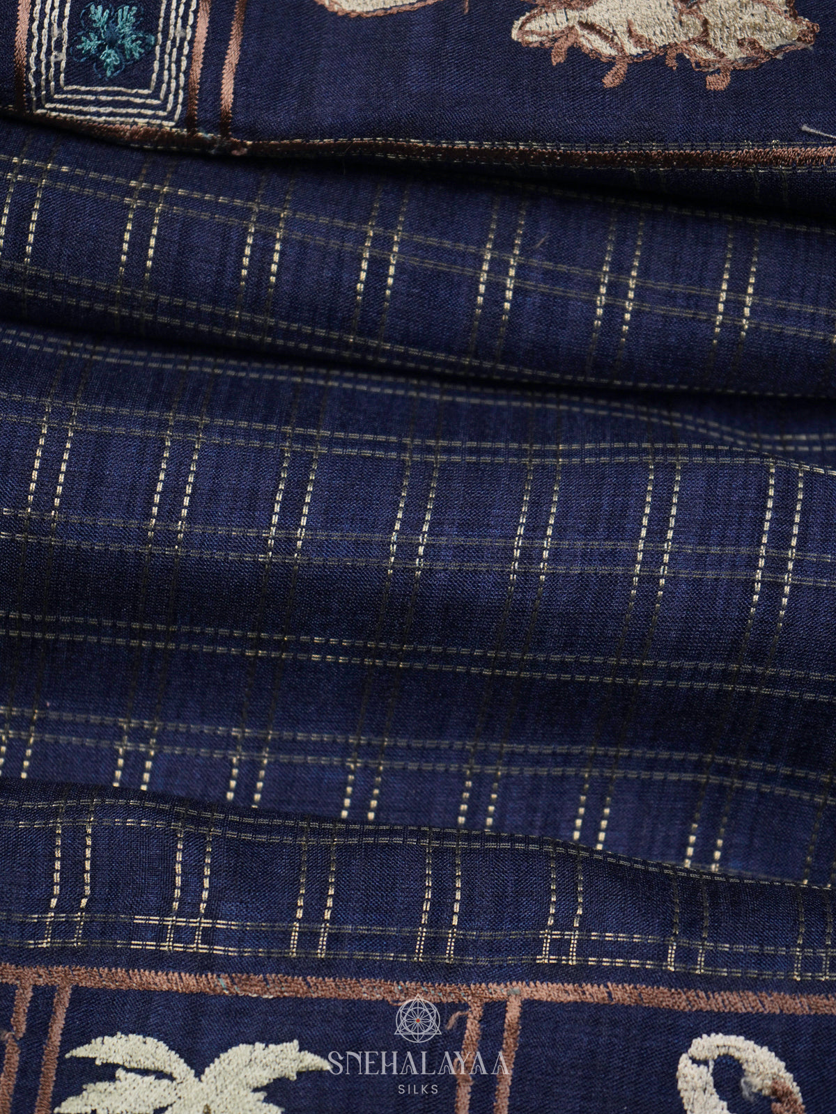 Navy Blue Tussar Saree