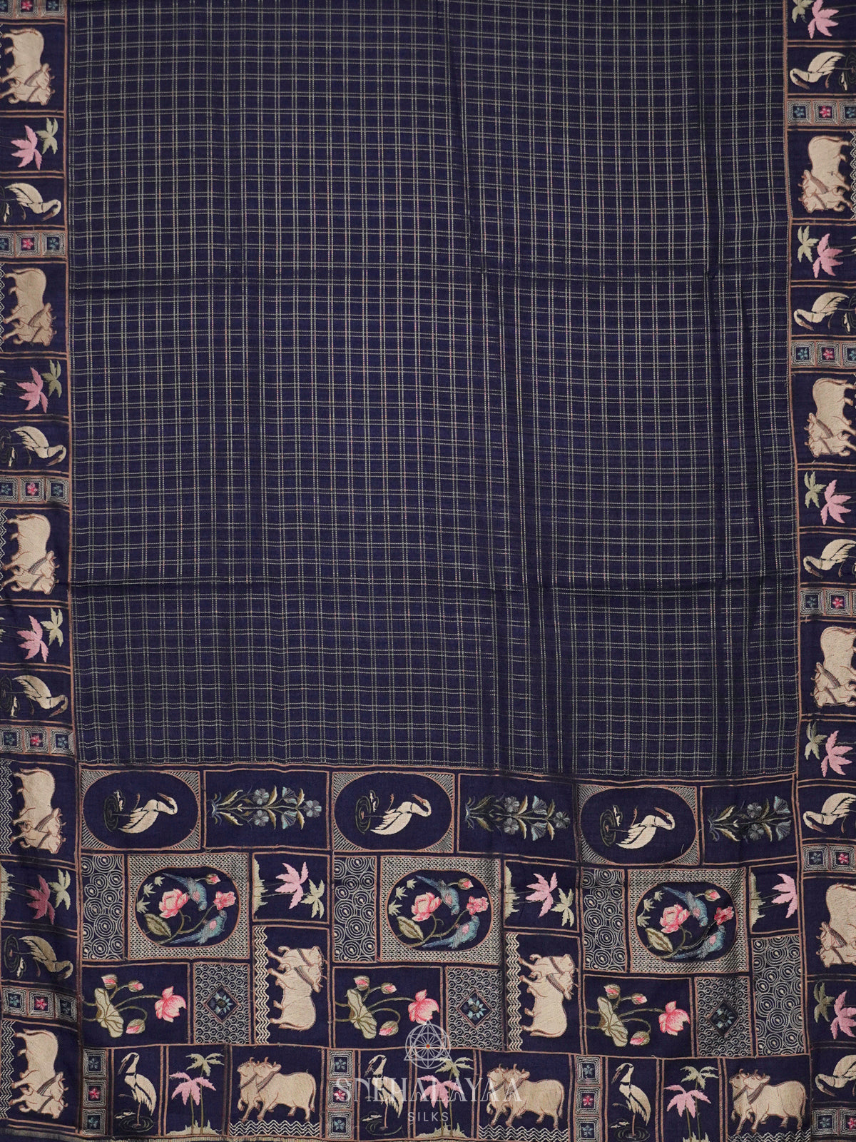 Navy Blue Tussar Saree