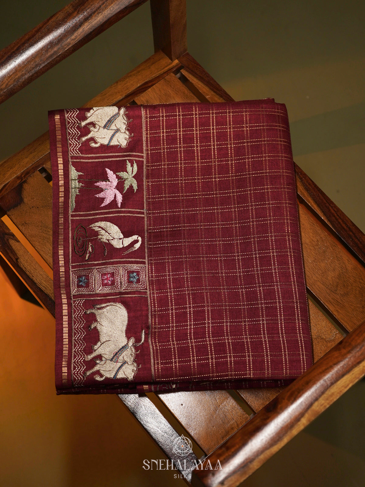 Maroon Tussar Saree