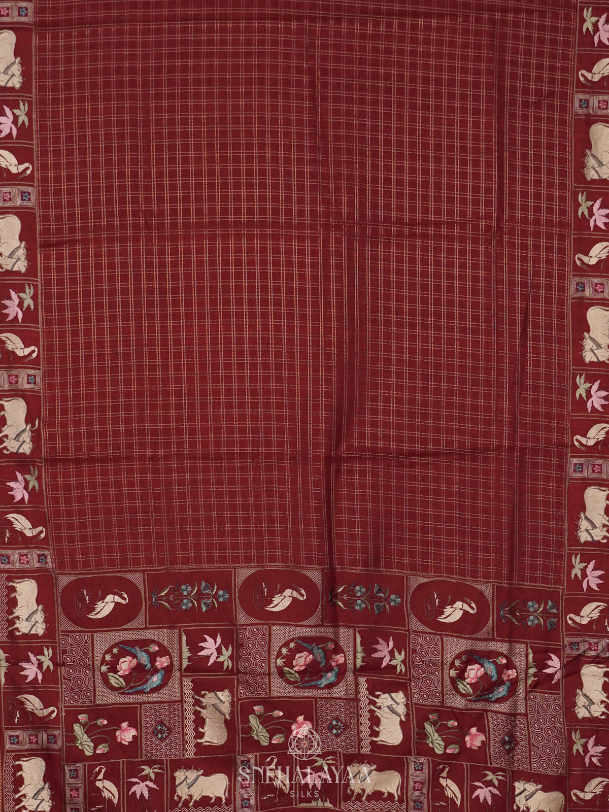 Maroon Tussar Saree