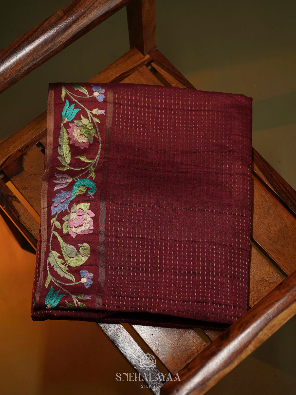 Maroon Tussar Saree