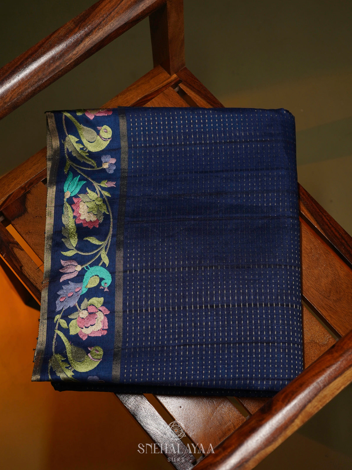 Navy Blue Tussar Saree