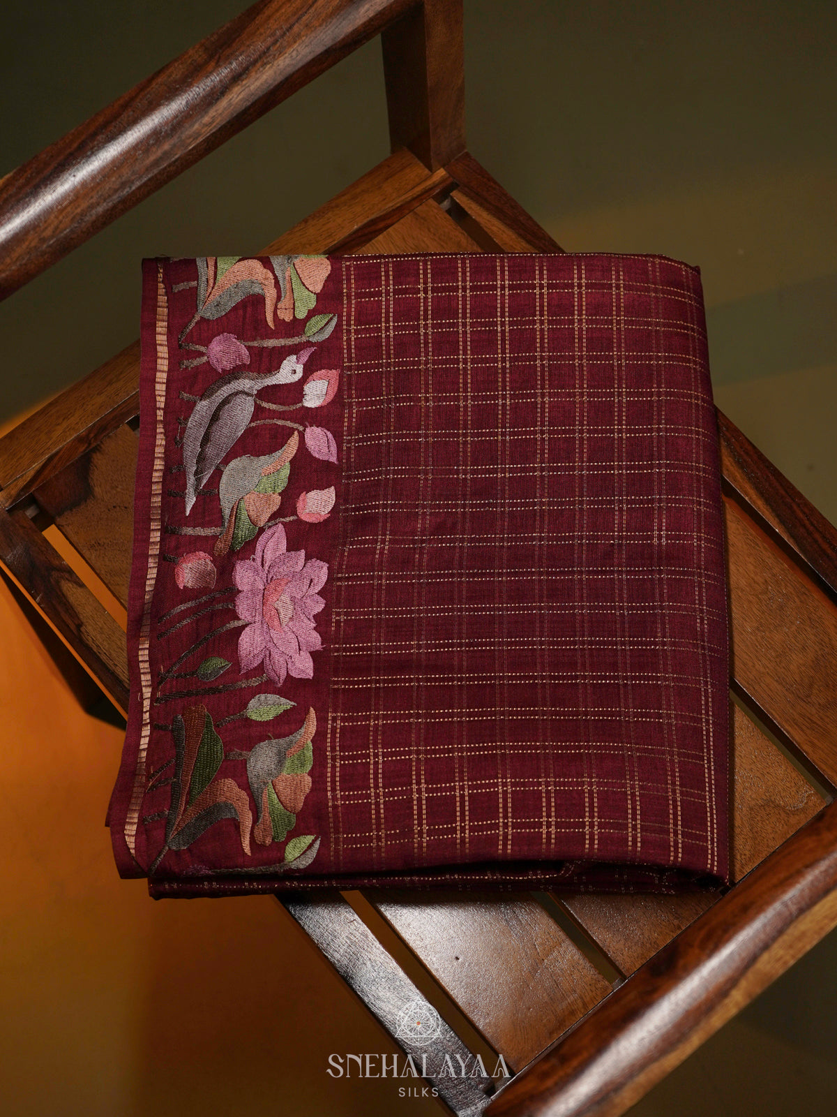 Maroon Tussar Saree