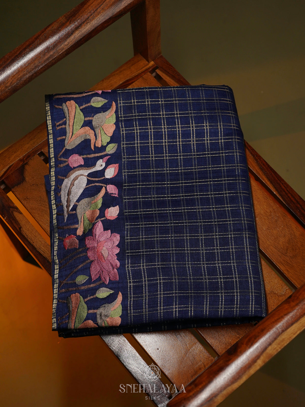 Navy Blue Tussar Saree