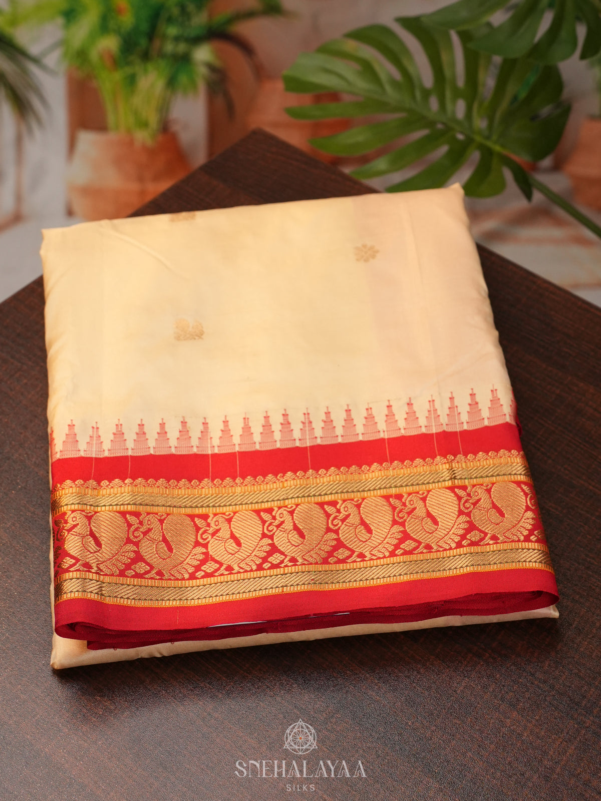 Cream Kanjivaram Silk Saree