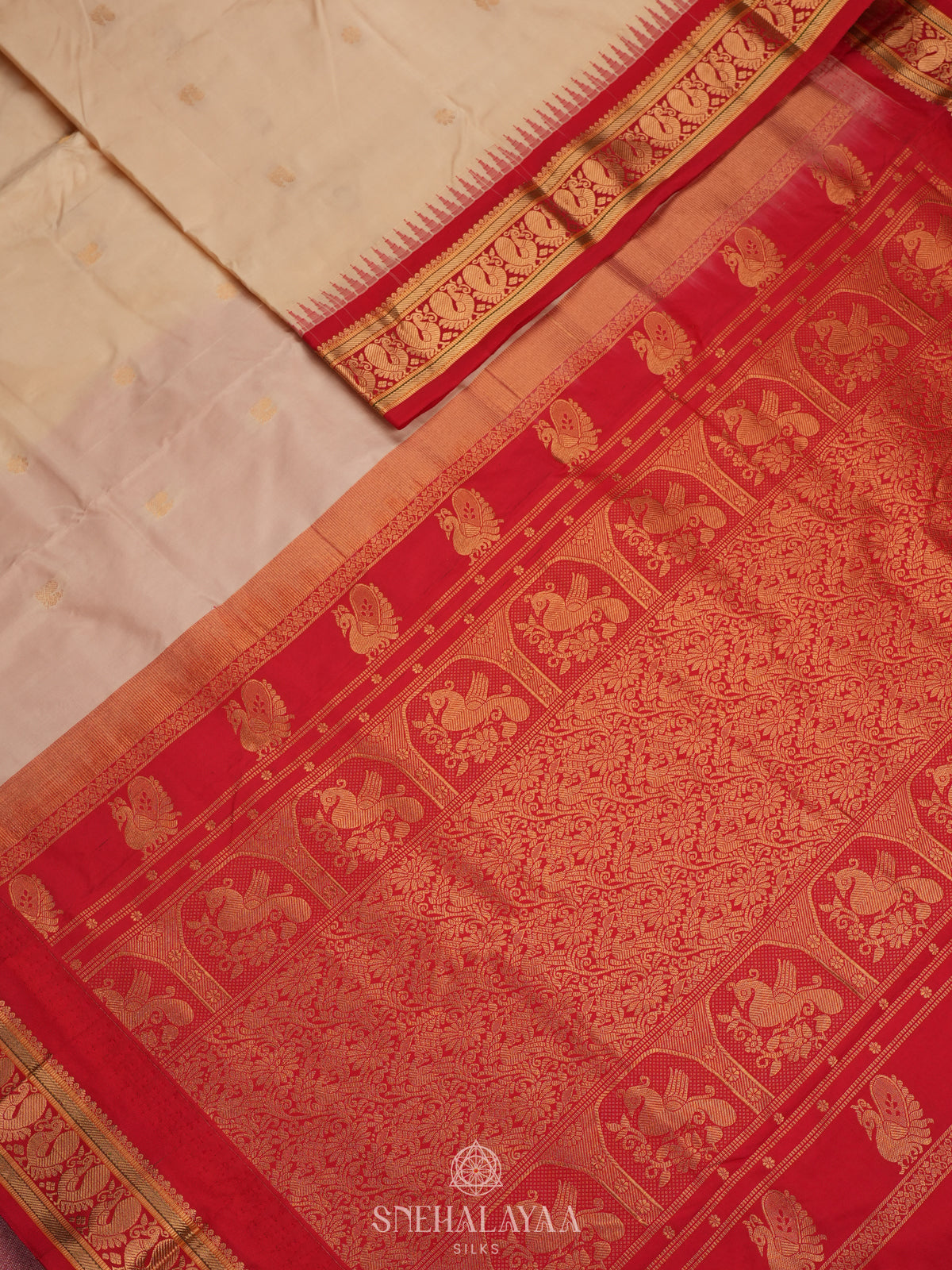 Cream Kanjivaram Silk Saree