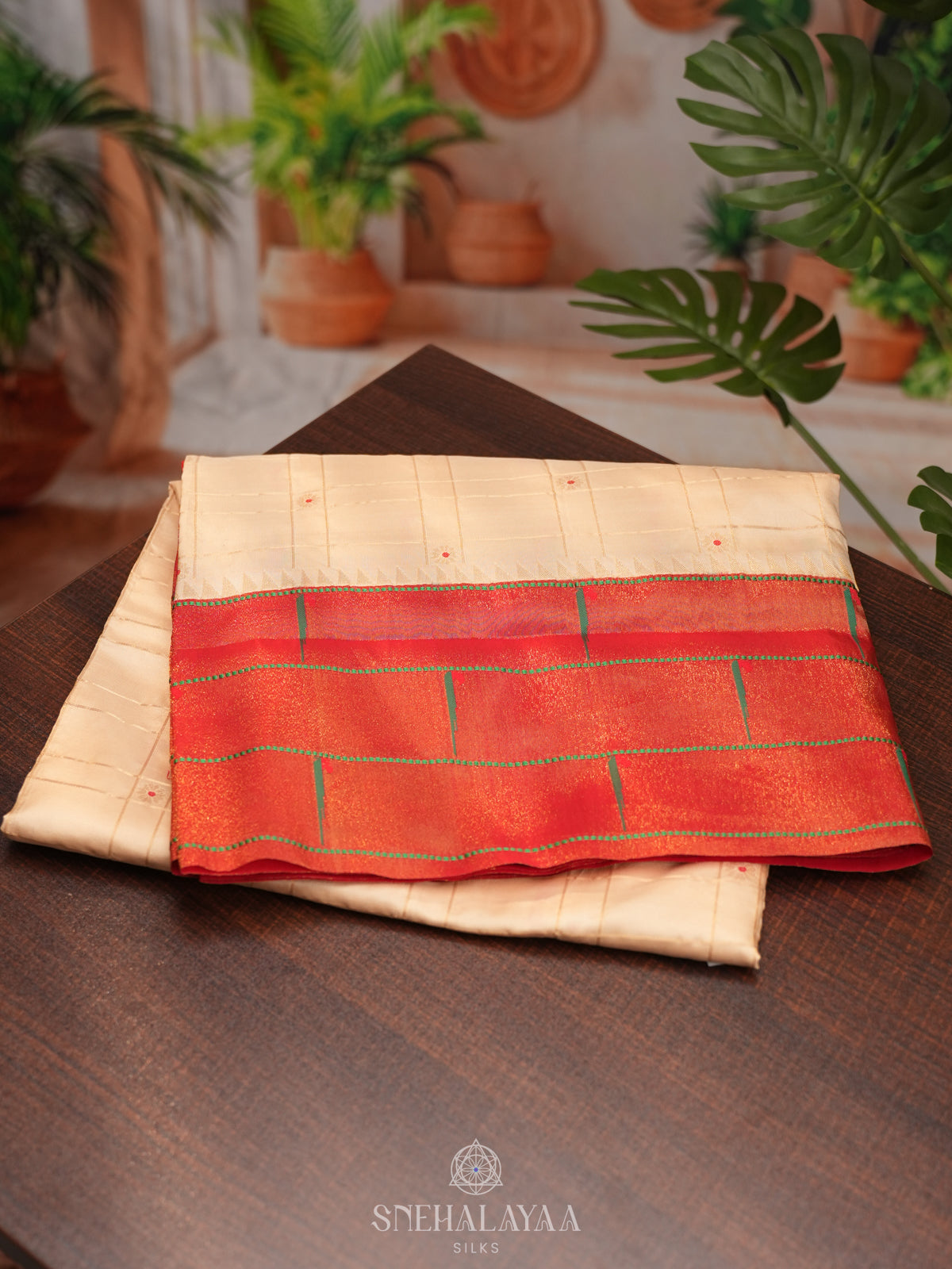 Cream Paithani Silk Saree