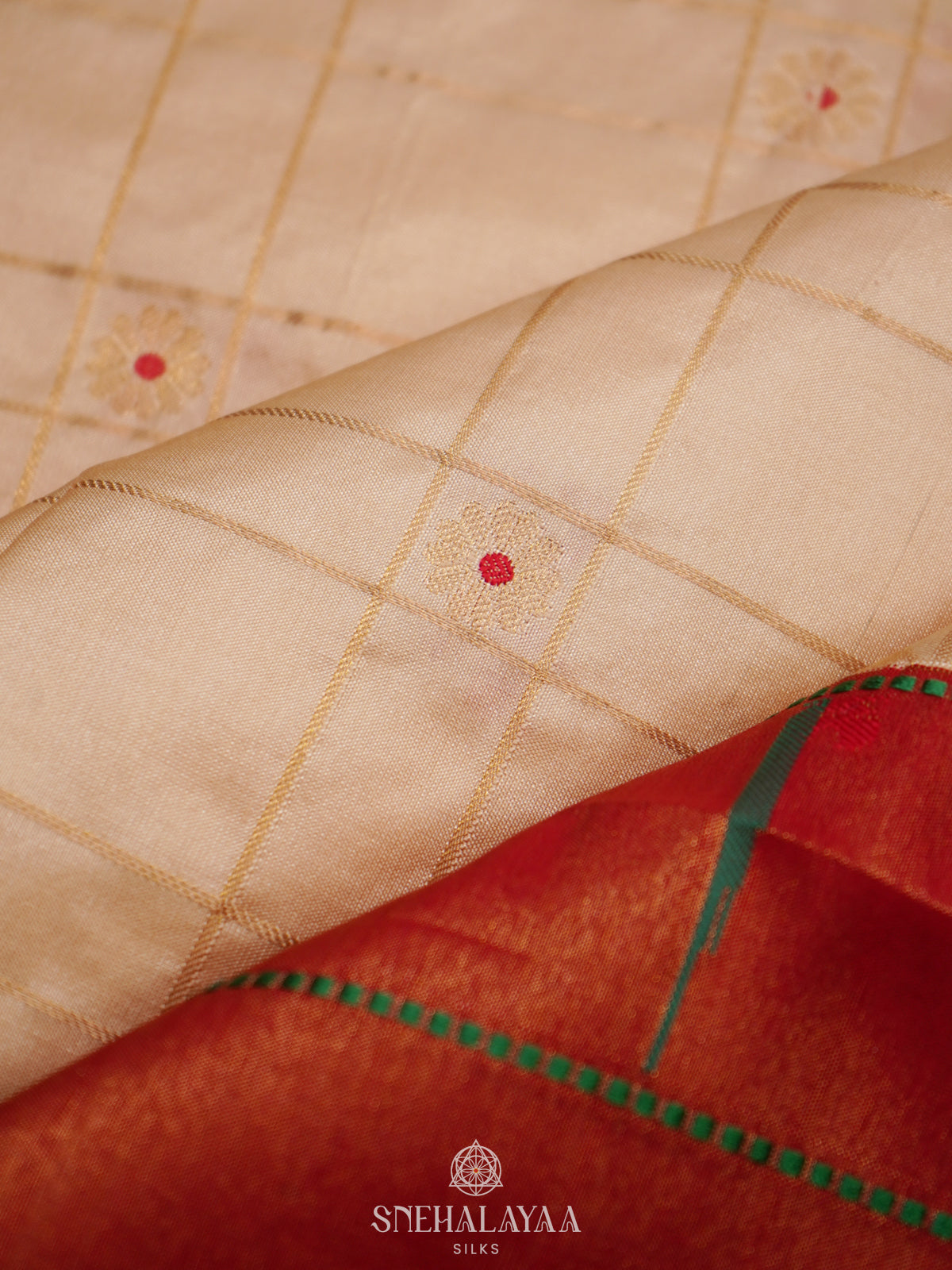 Cream Paithani Silk Saree