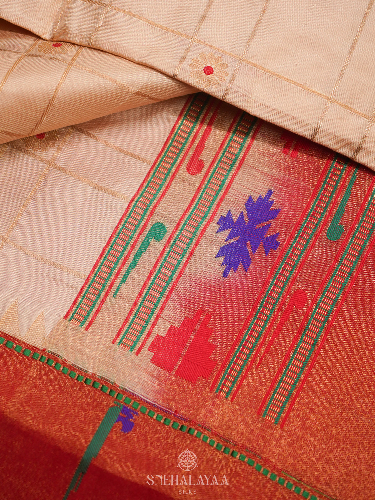 Cream Paithani Silk Saree