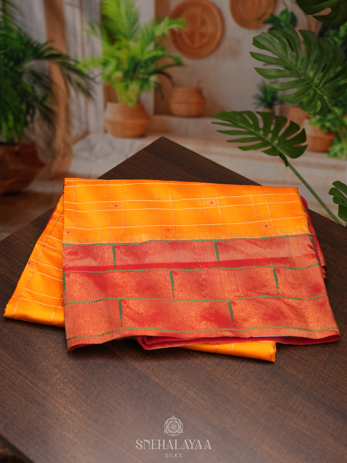 Mango Yellow Paithani Silk Saree