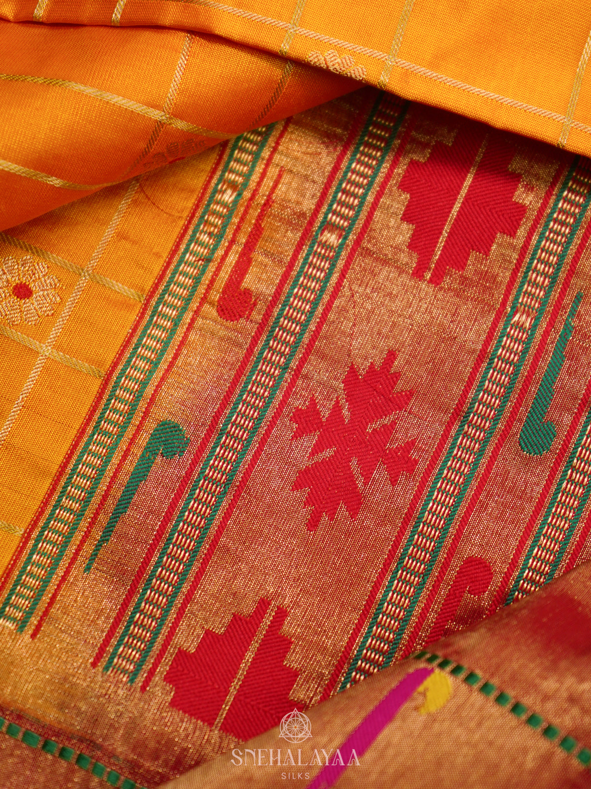 Mango Yellow Paithani Silk Saree