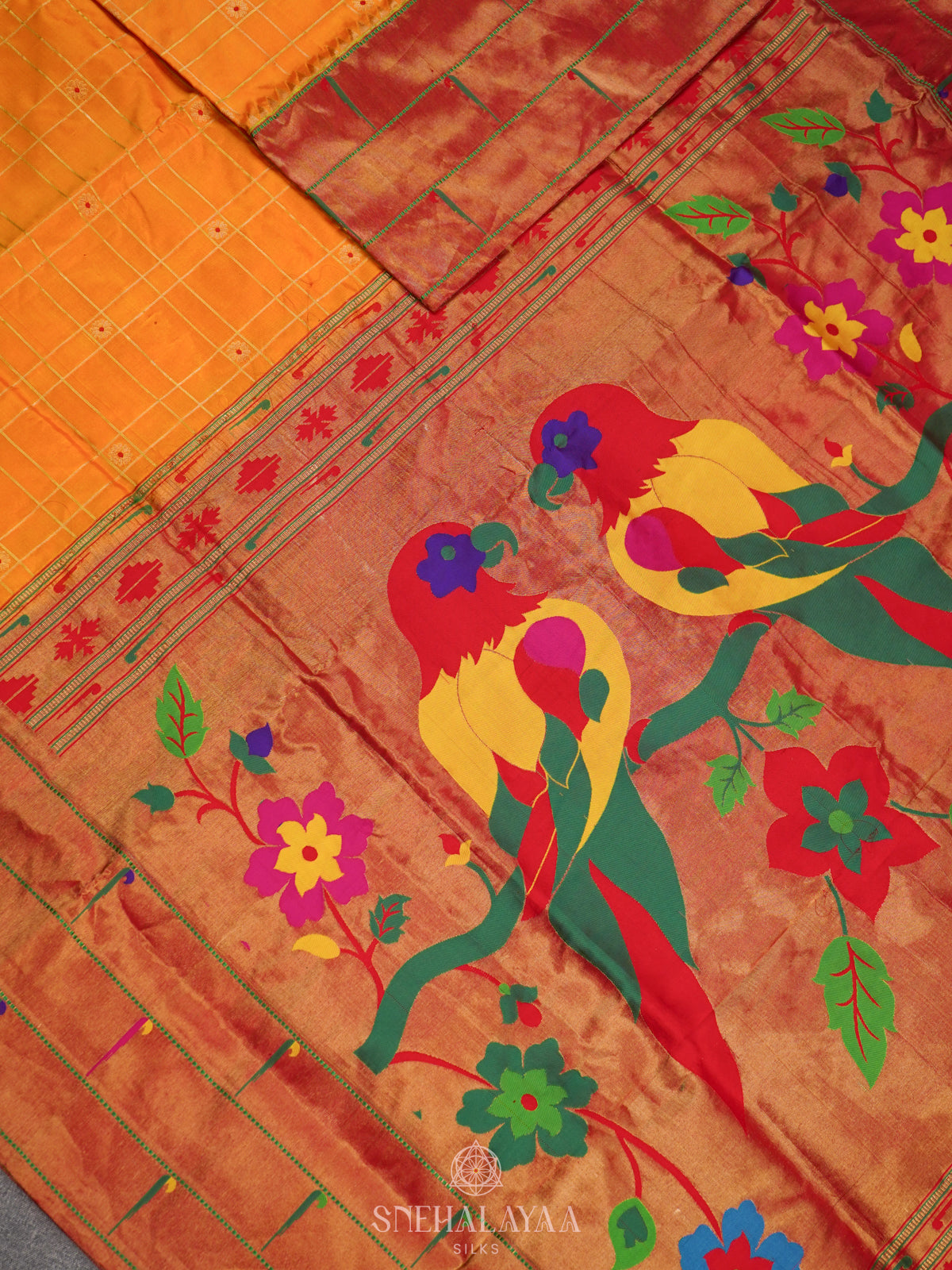 Mango Yellow Paithani Silk Saree