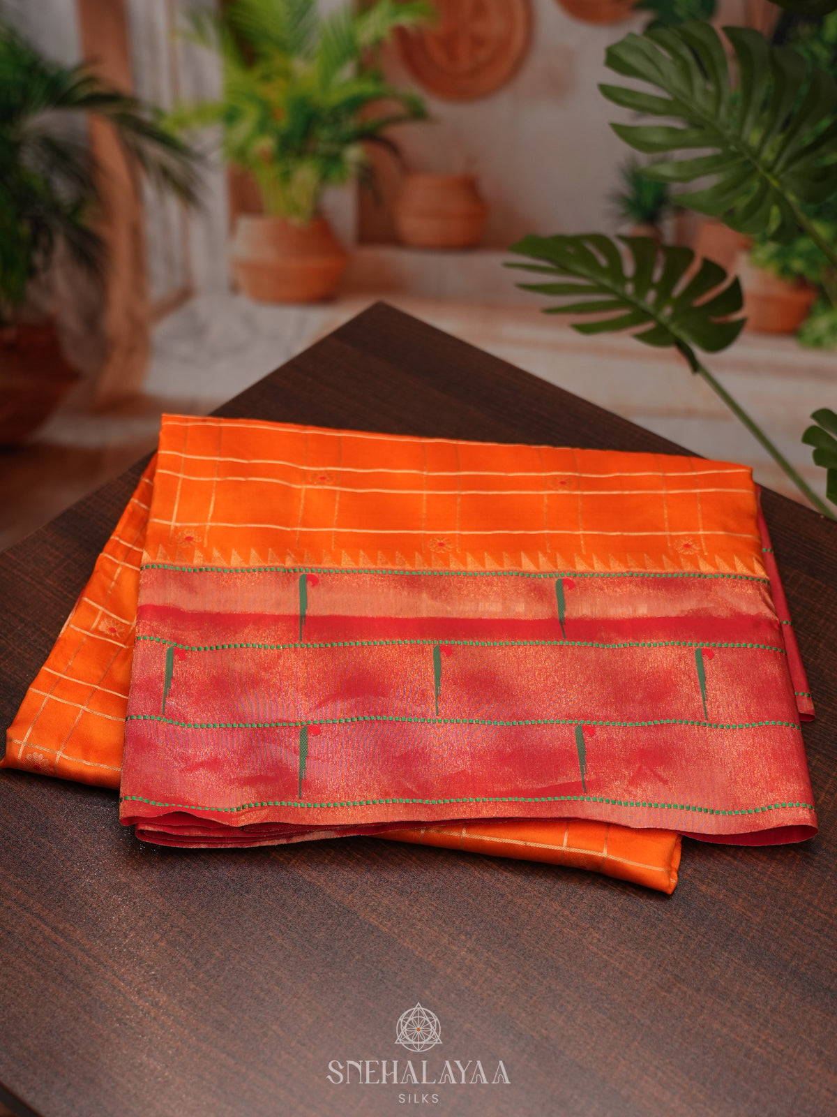 Orange Paithani Silk Saree