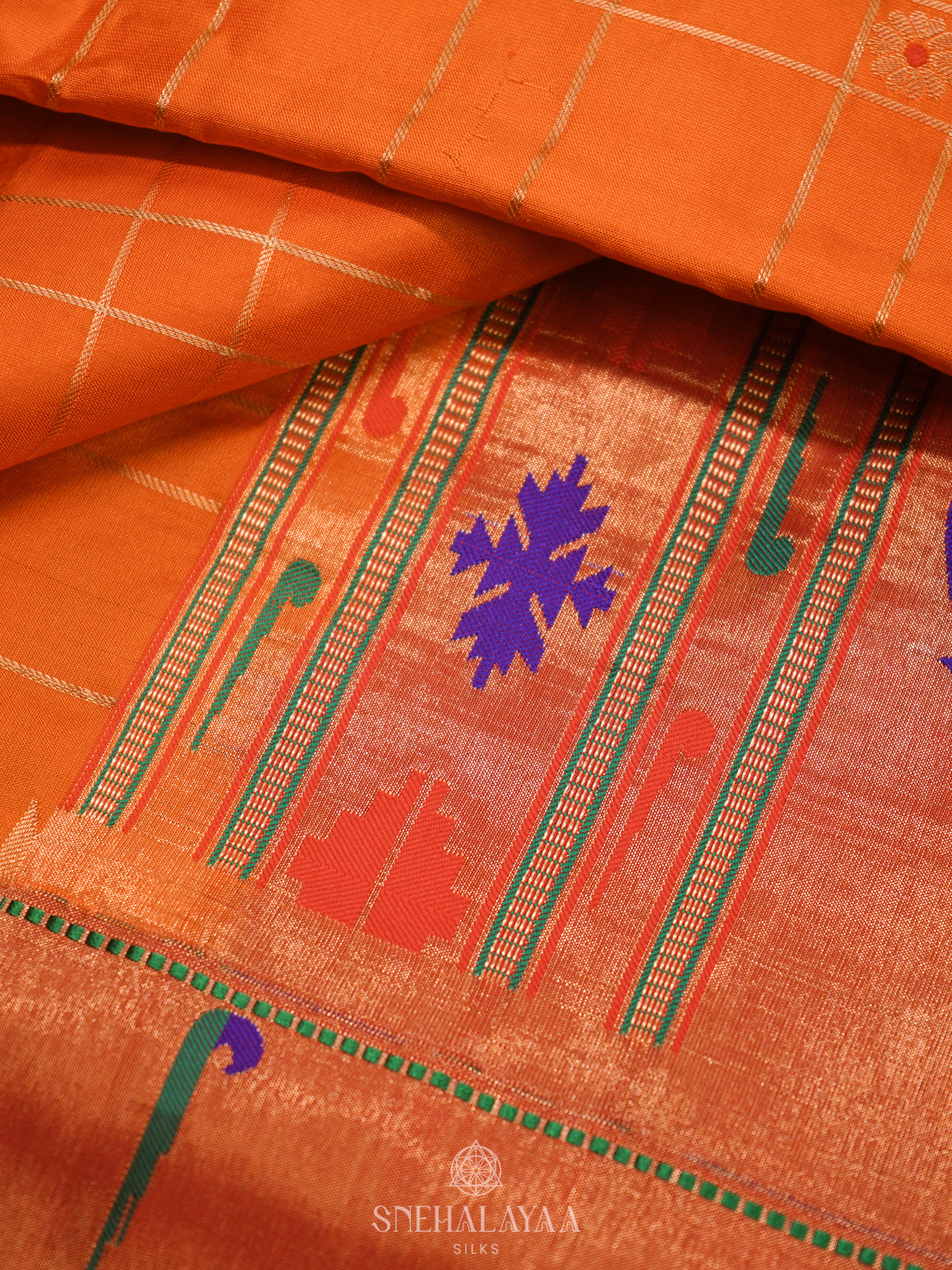 Orange Paithani Silk Saree