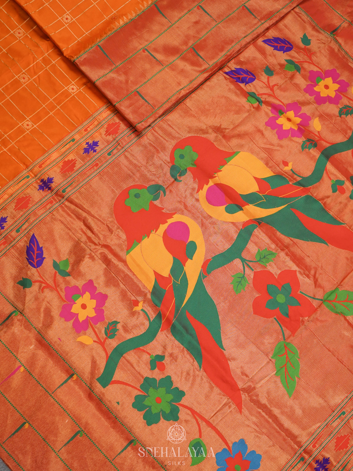 Orange Paithani Silk Saree