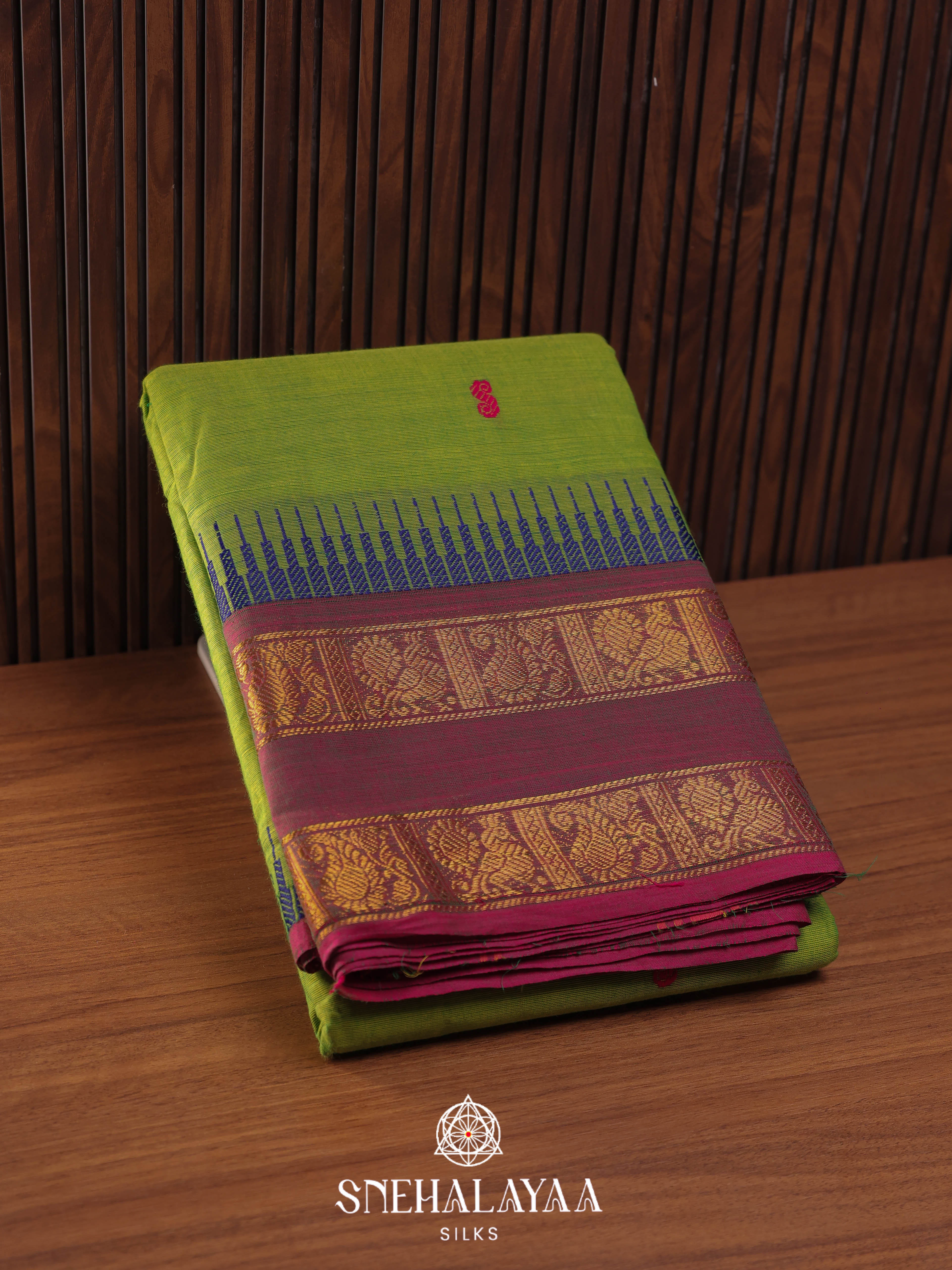 Parrot Green Kanchi Cotton Saree