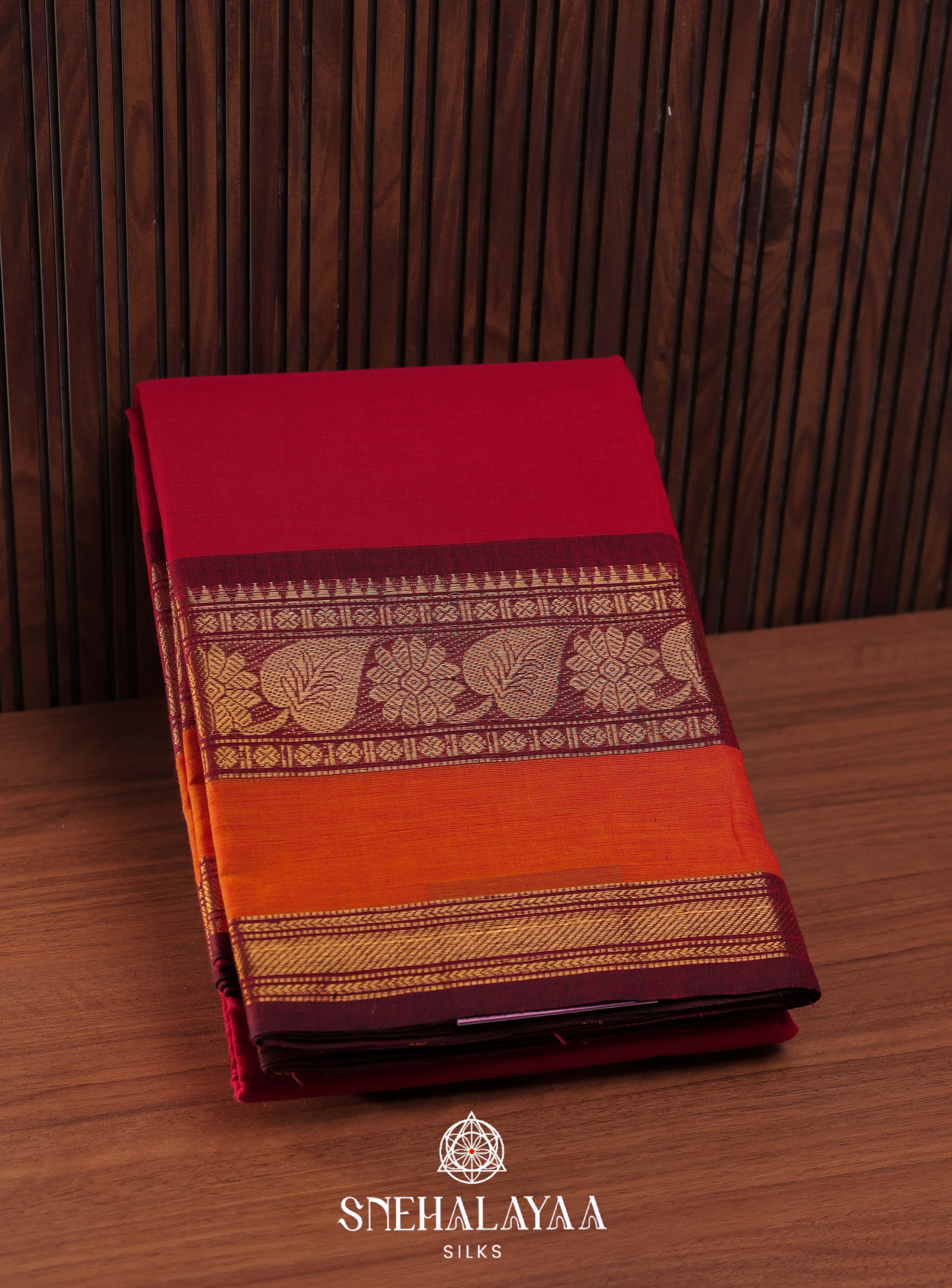 Red Kanchi Cotton Saree