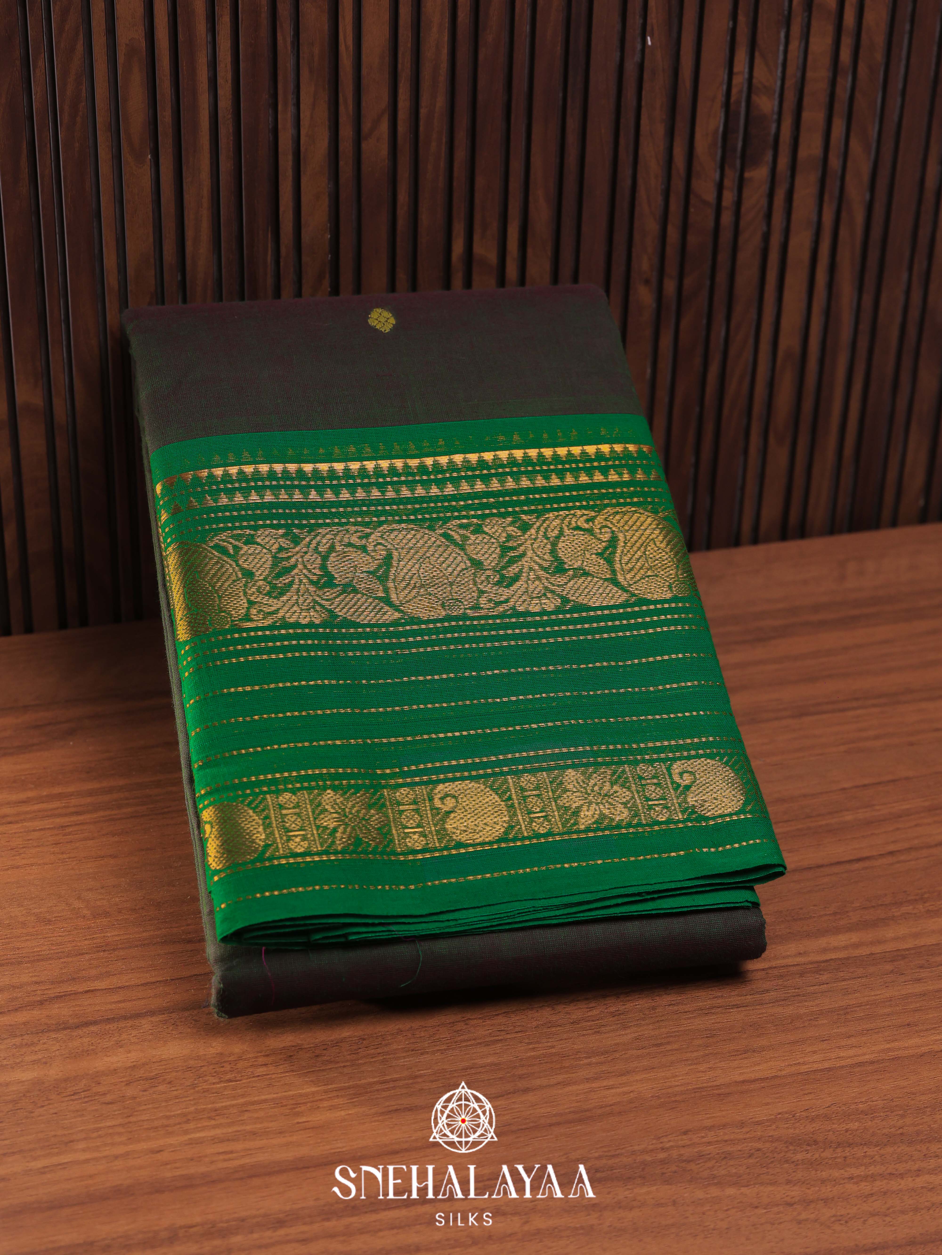 Olive Green Kanchi Cotton Saree