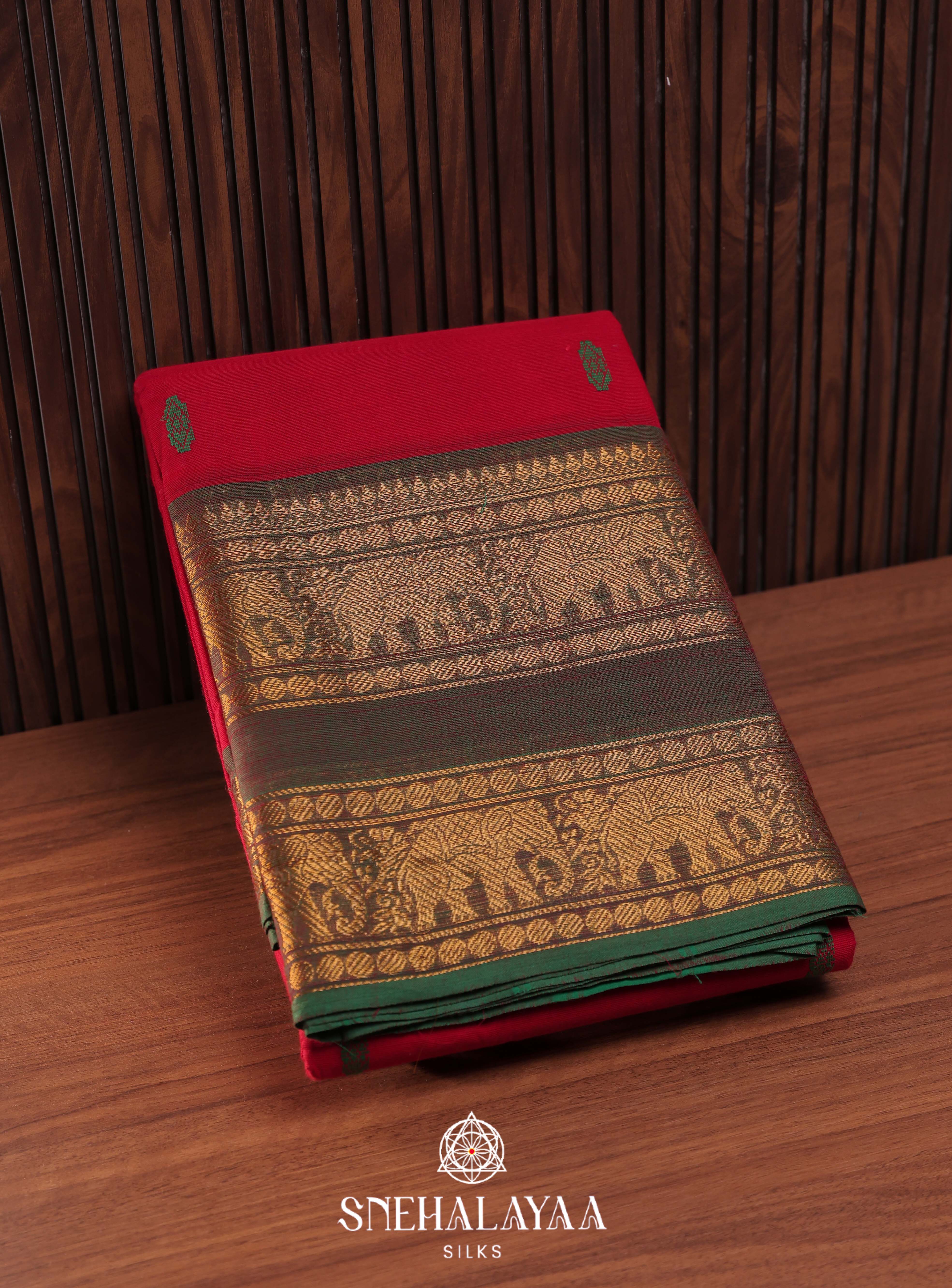 Red Kanchi Cotton Saree