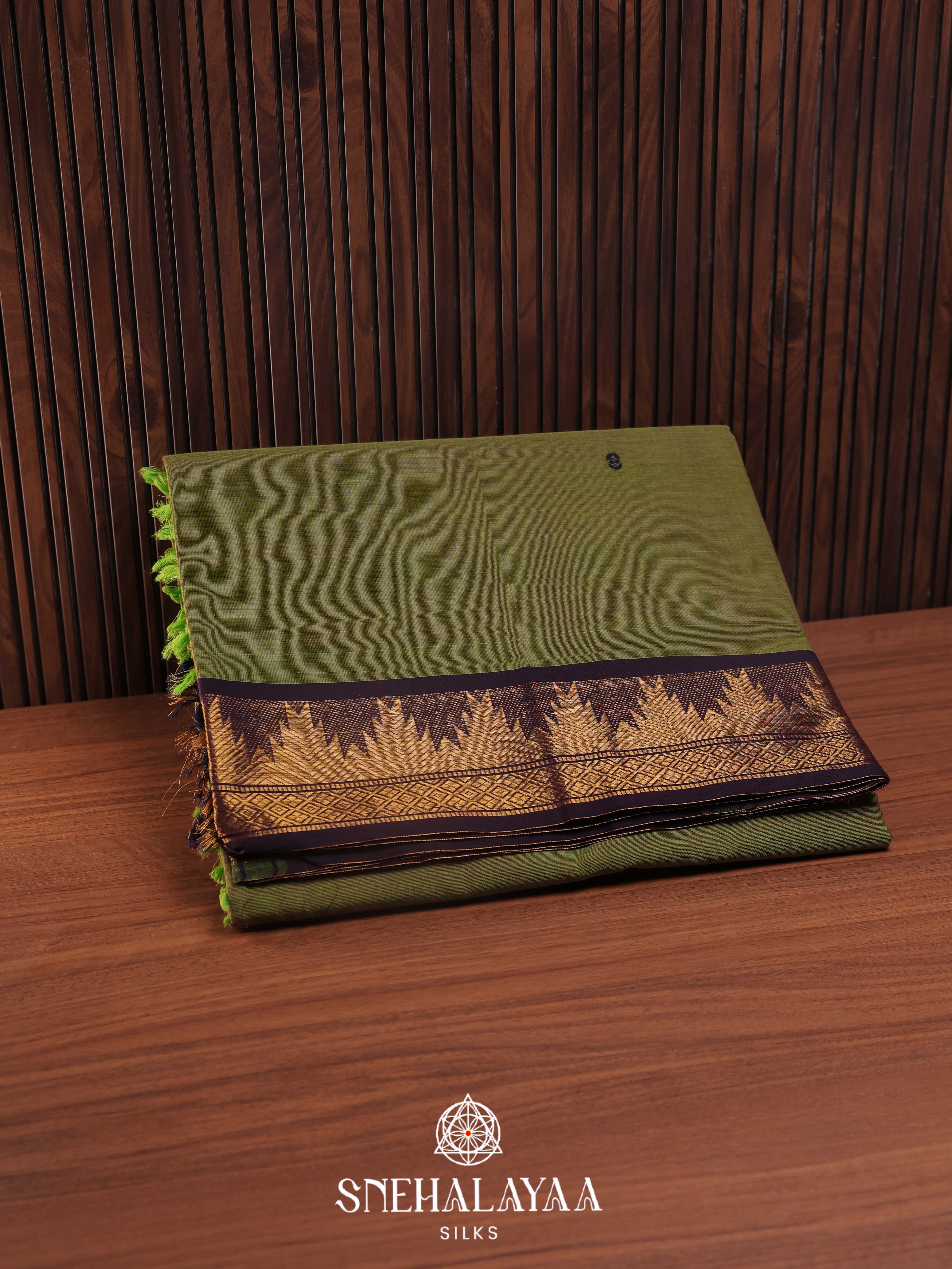 Olive Green Kanchi Cotton Saree