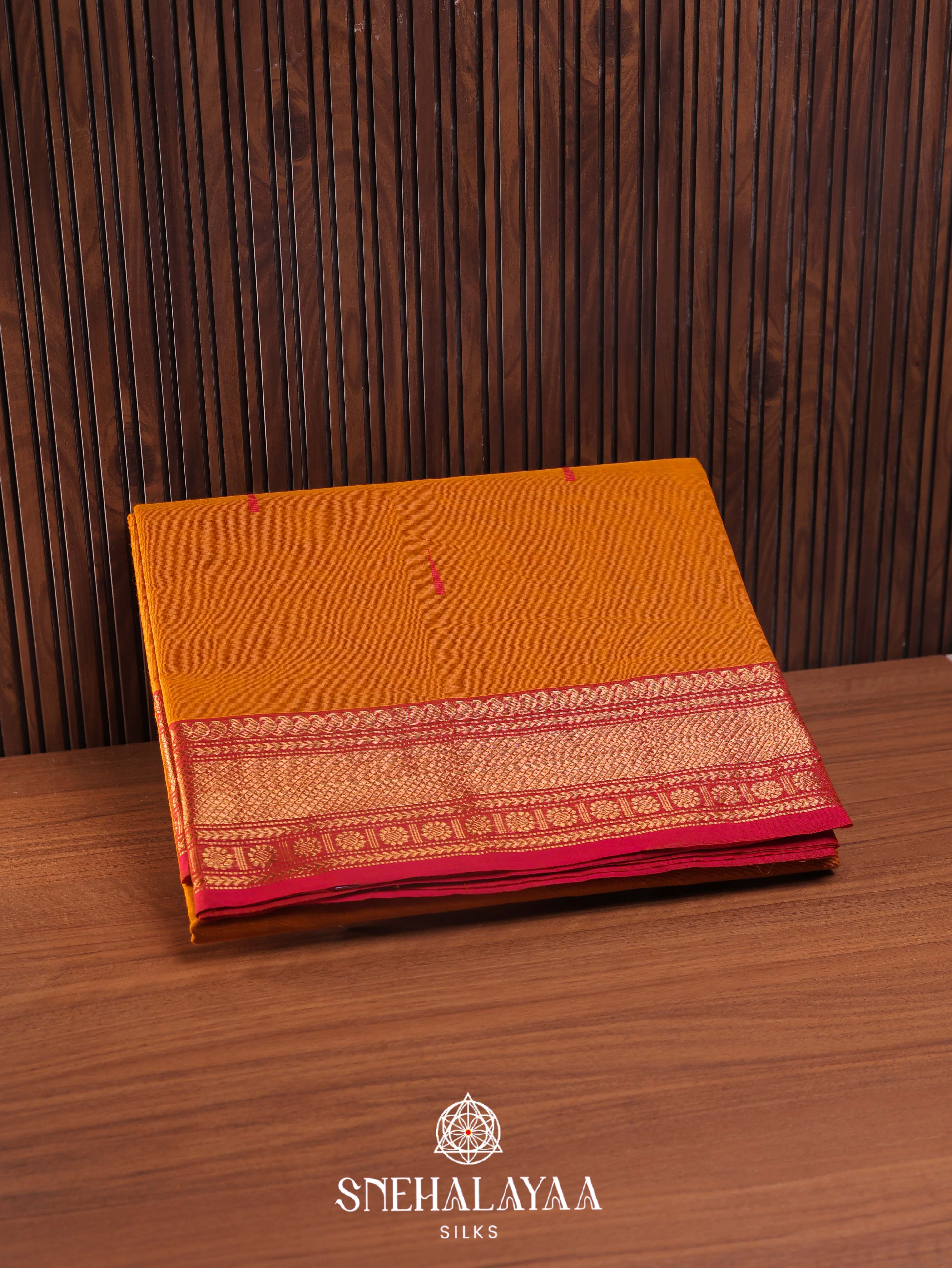 Mustard Yellow Kanchi Cotton Saree
