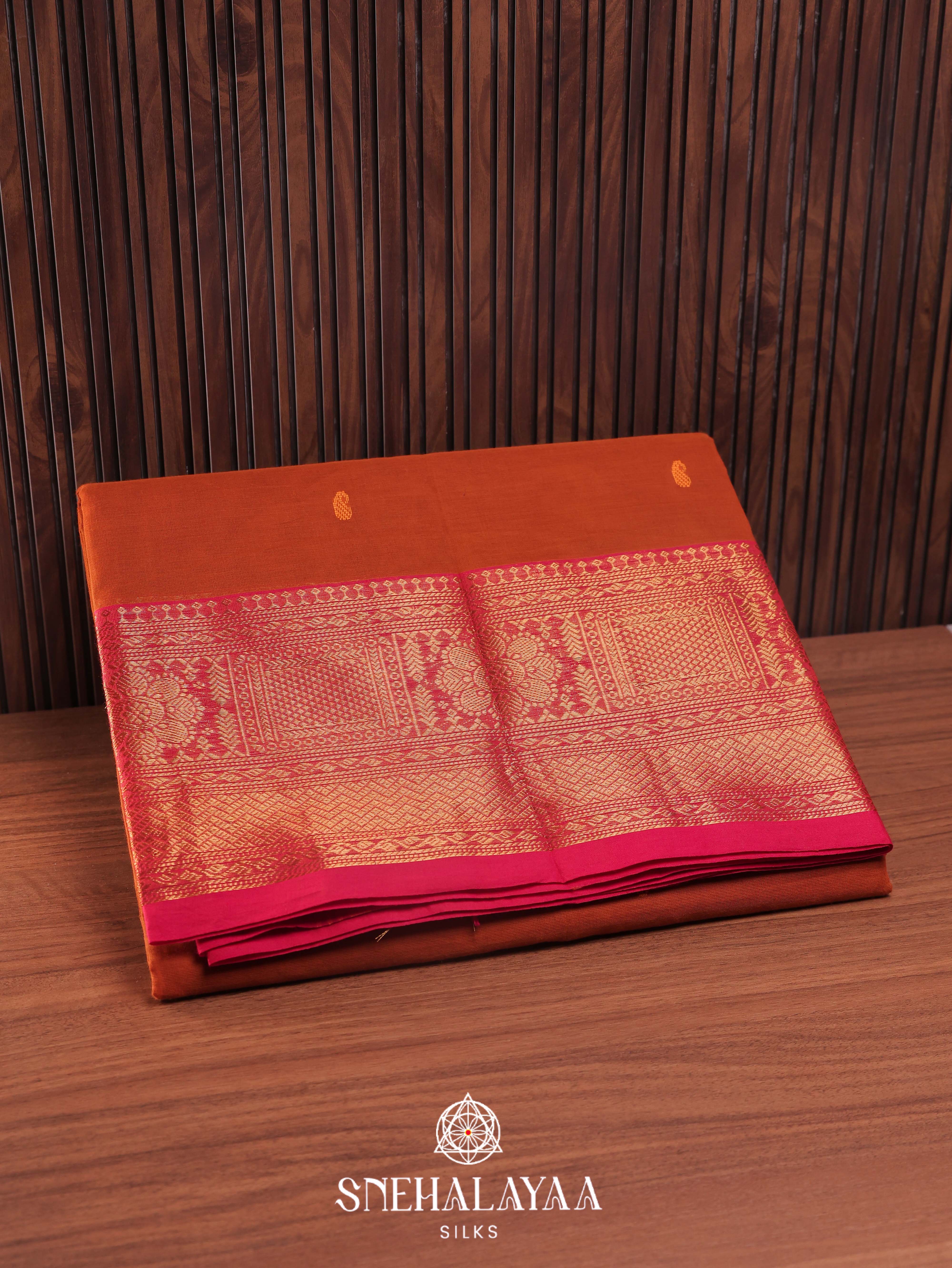 Rust Orange Kanchi Cotton Saree