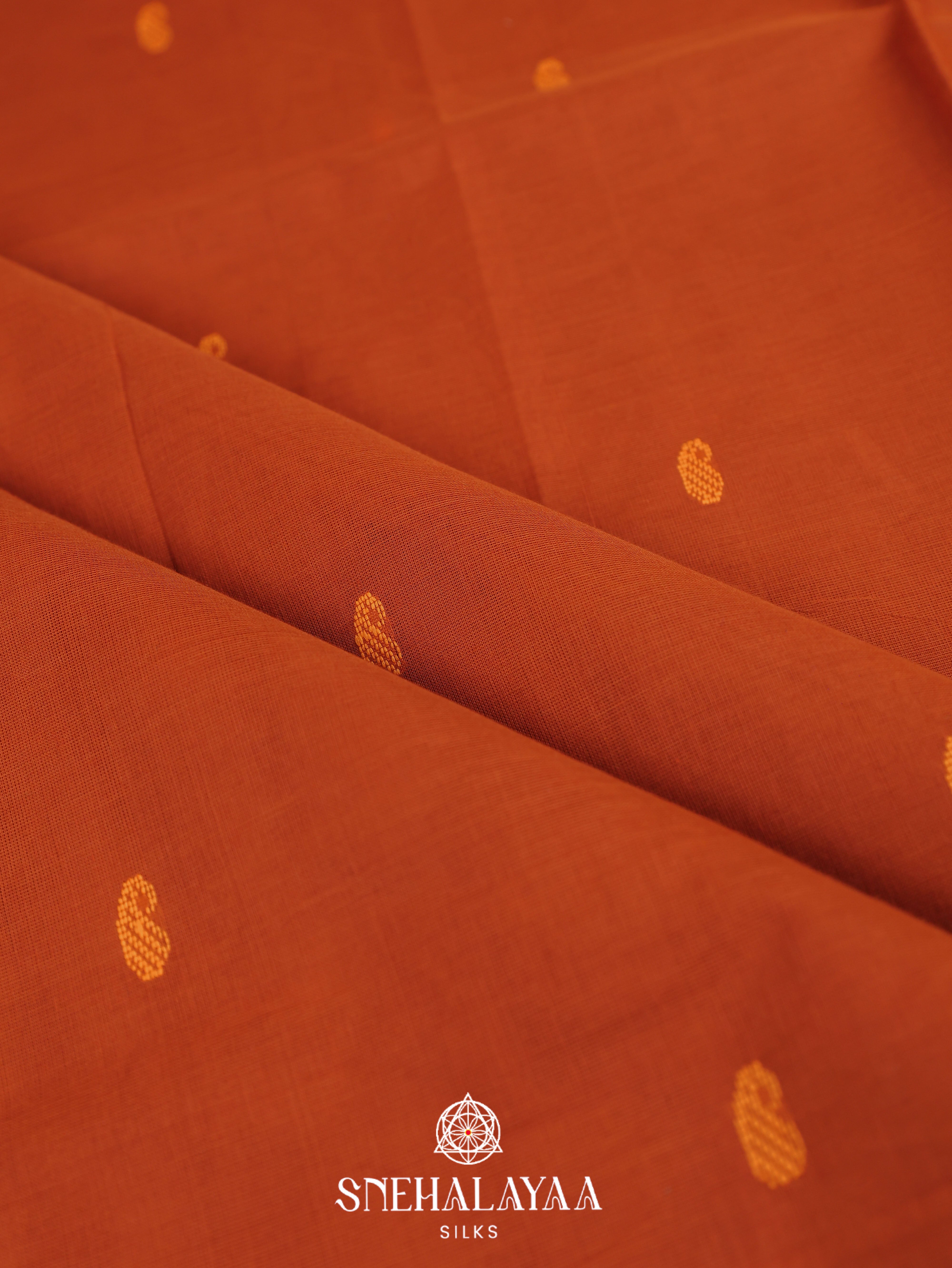 Rust Orange Kanchi Cotton Saree