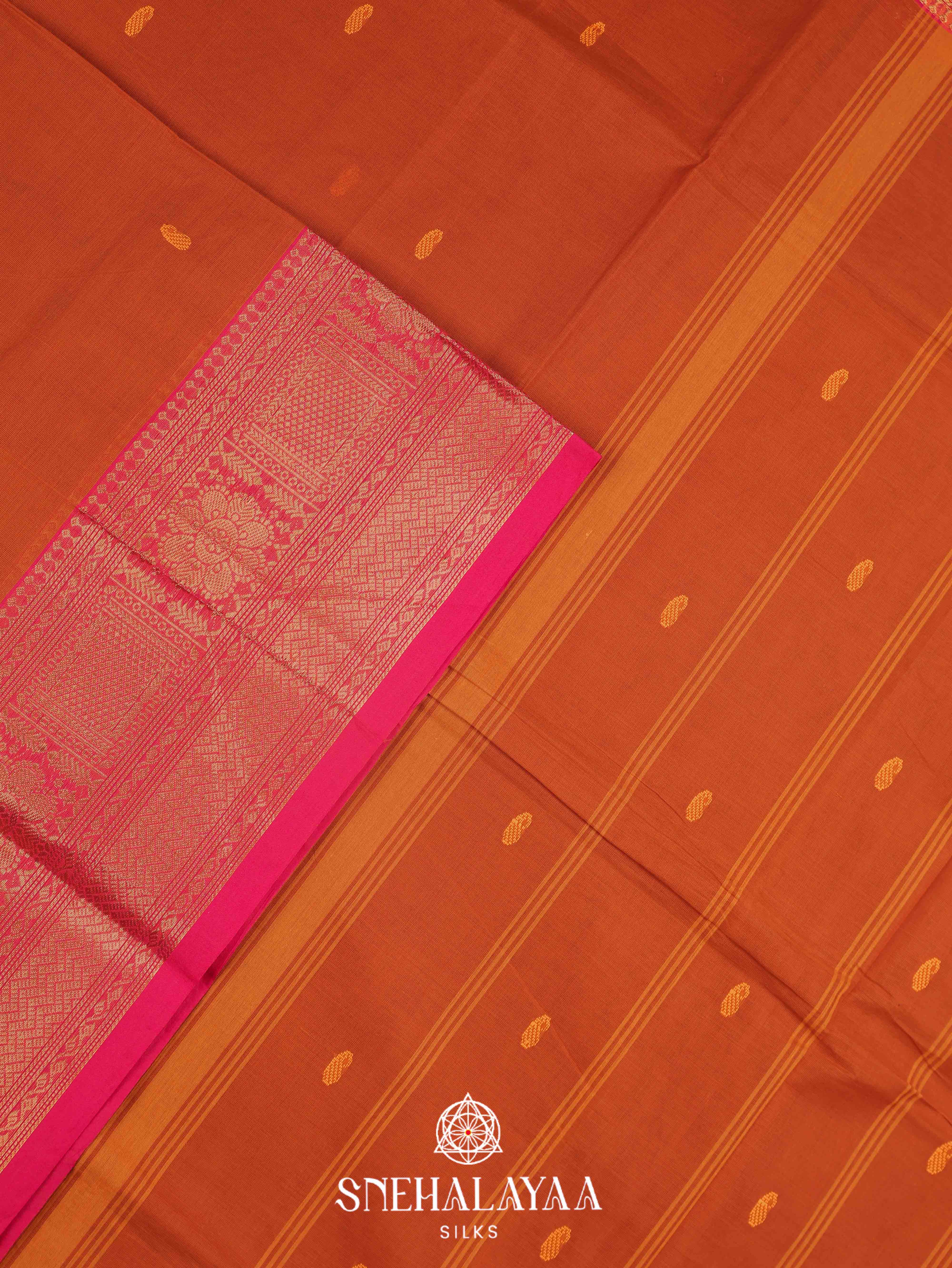 Rust Orange Kanchi Cotton Saree