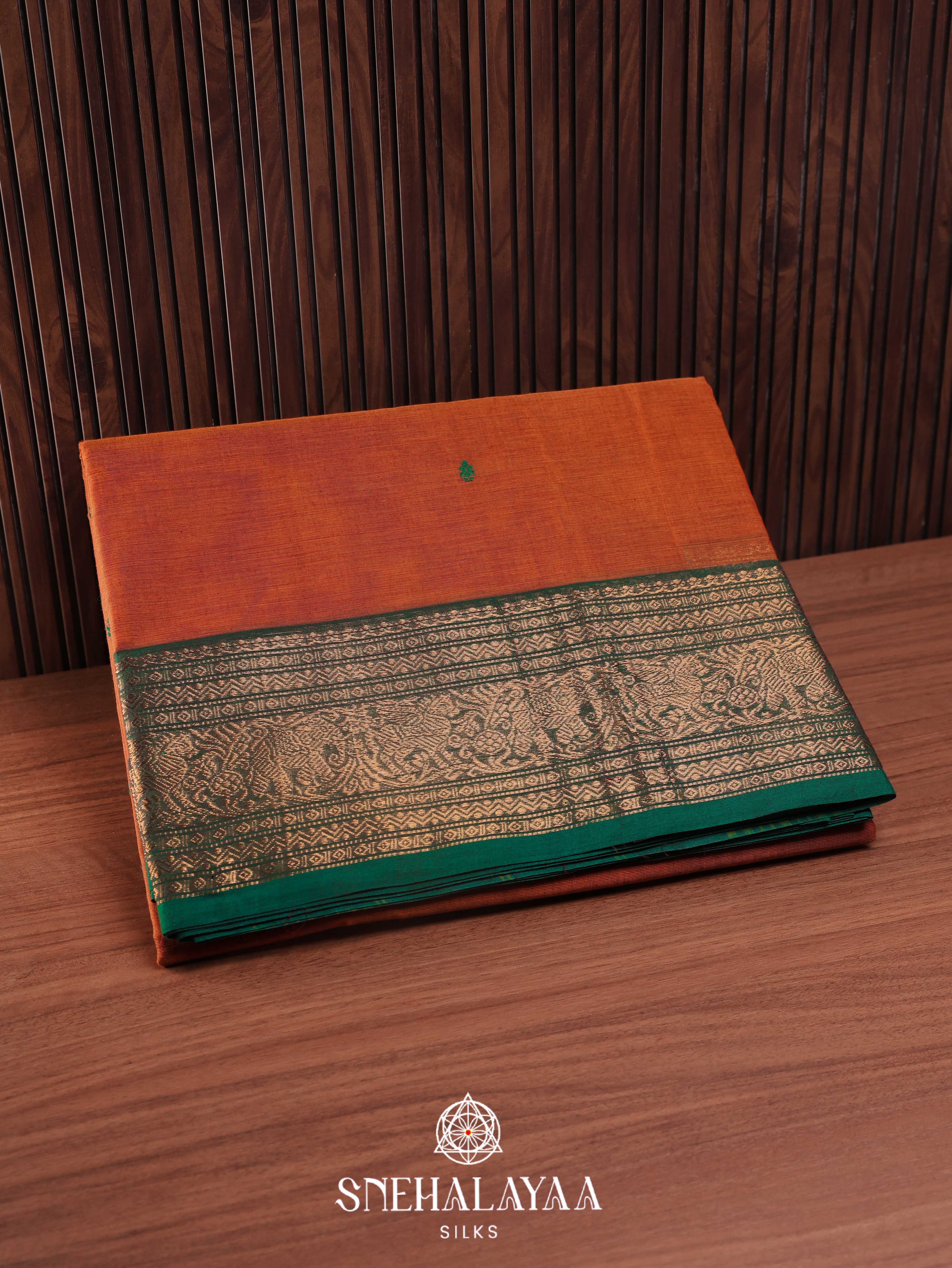 Rust Orange Kanchi Cotton Saree