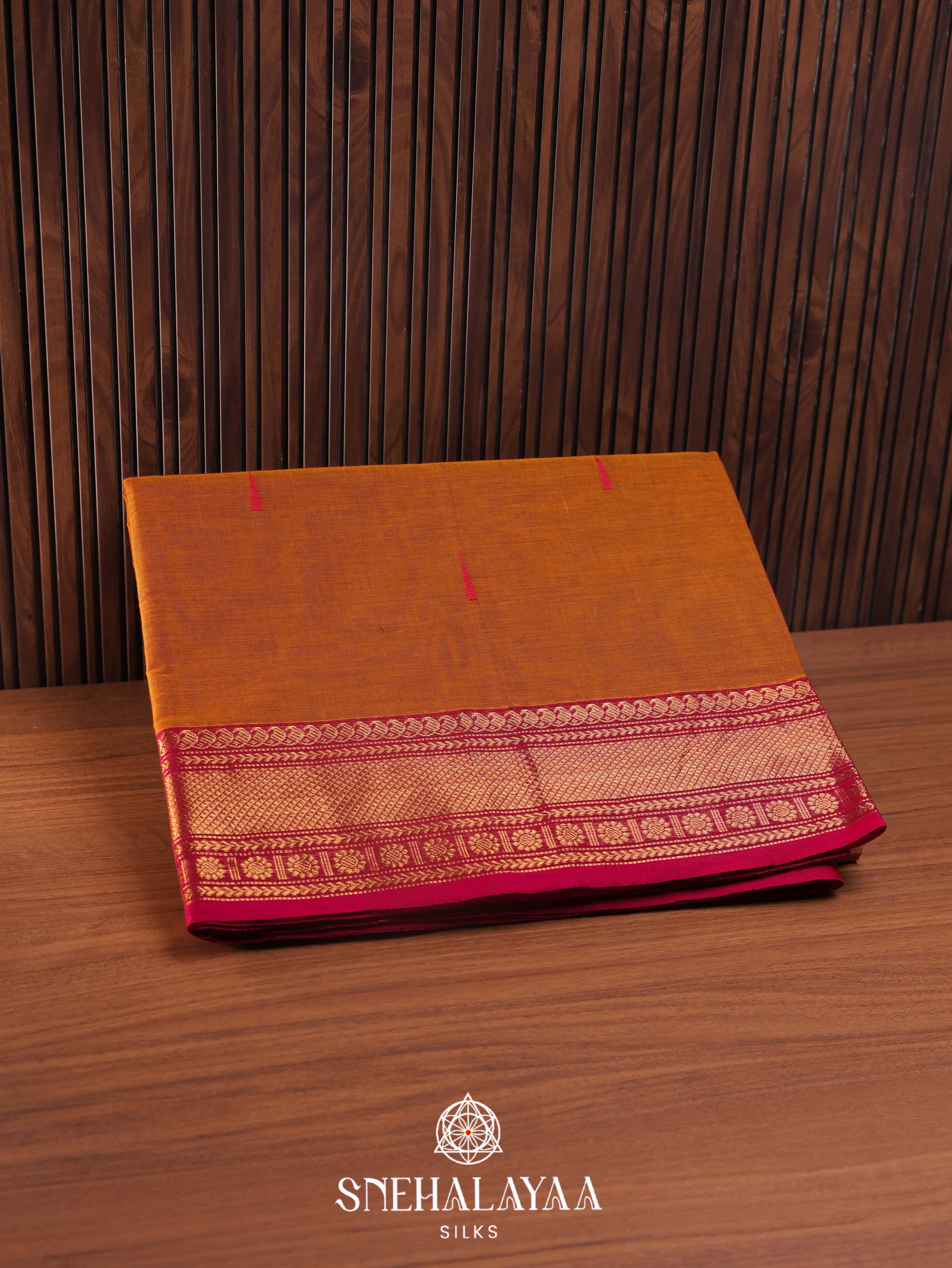 Rust Orange Kanchi Cotton Saree