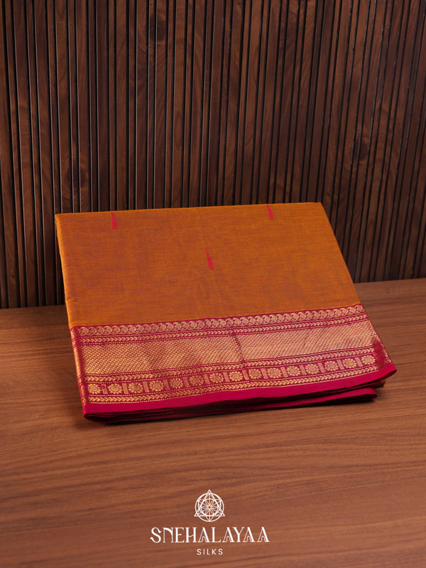 Rust Orange Kanchi Cotton Saree