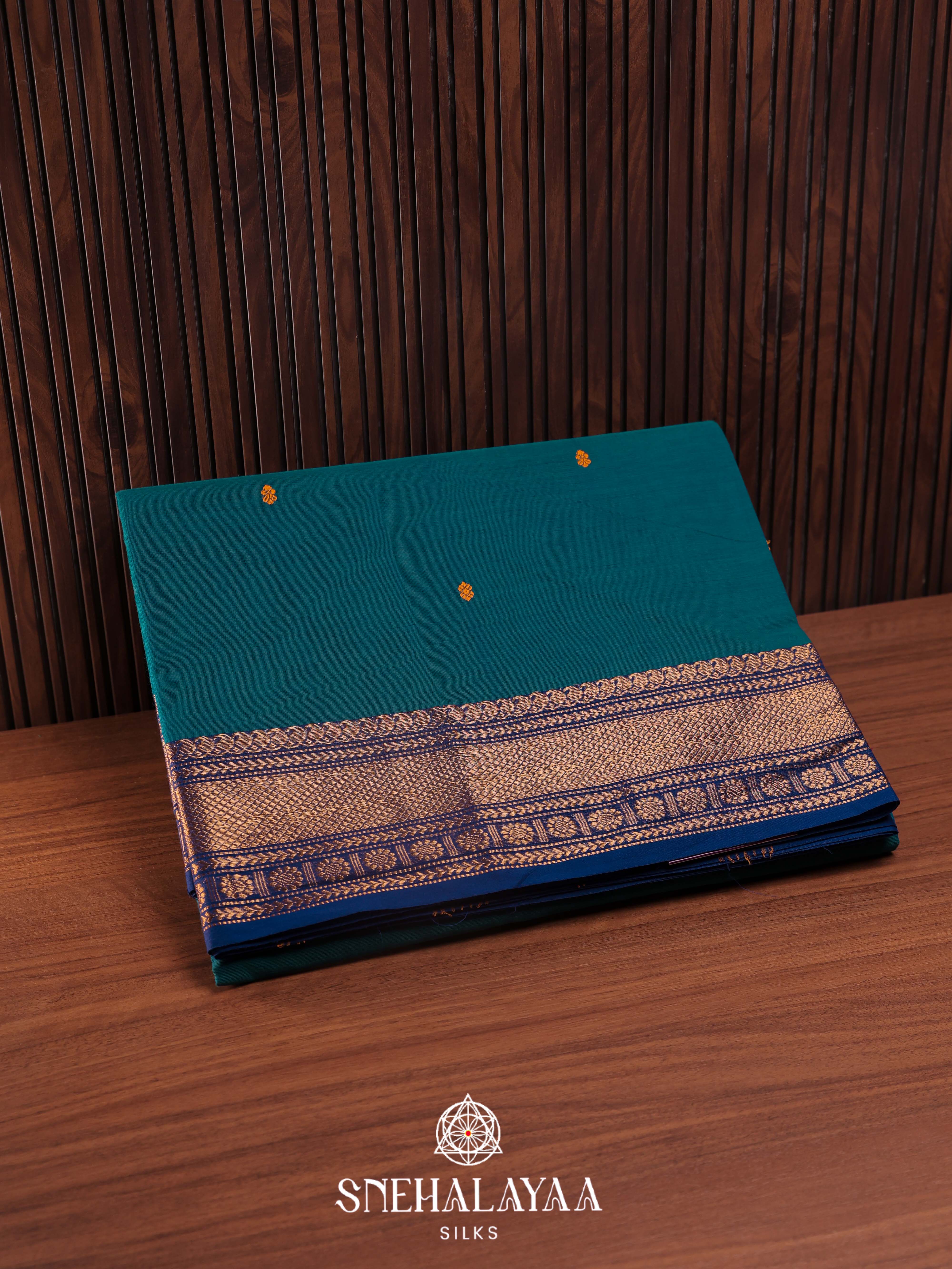 Peacock Blue Kanchi Cotton Saree