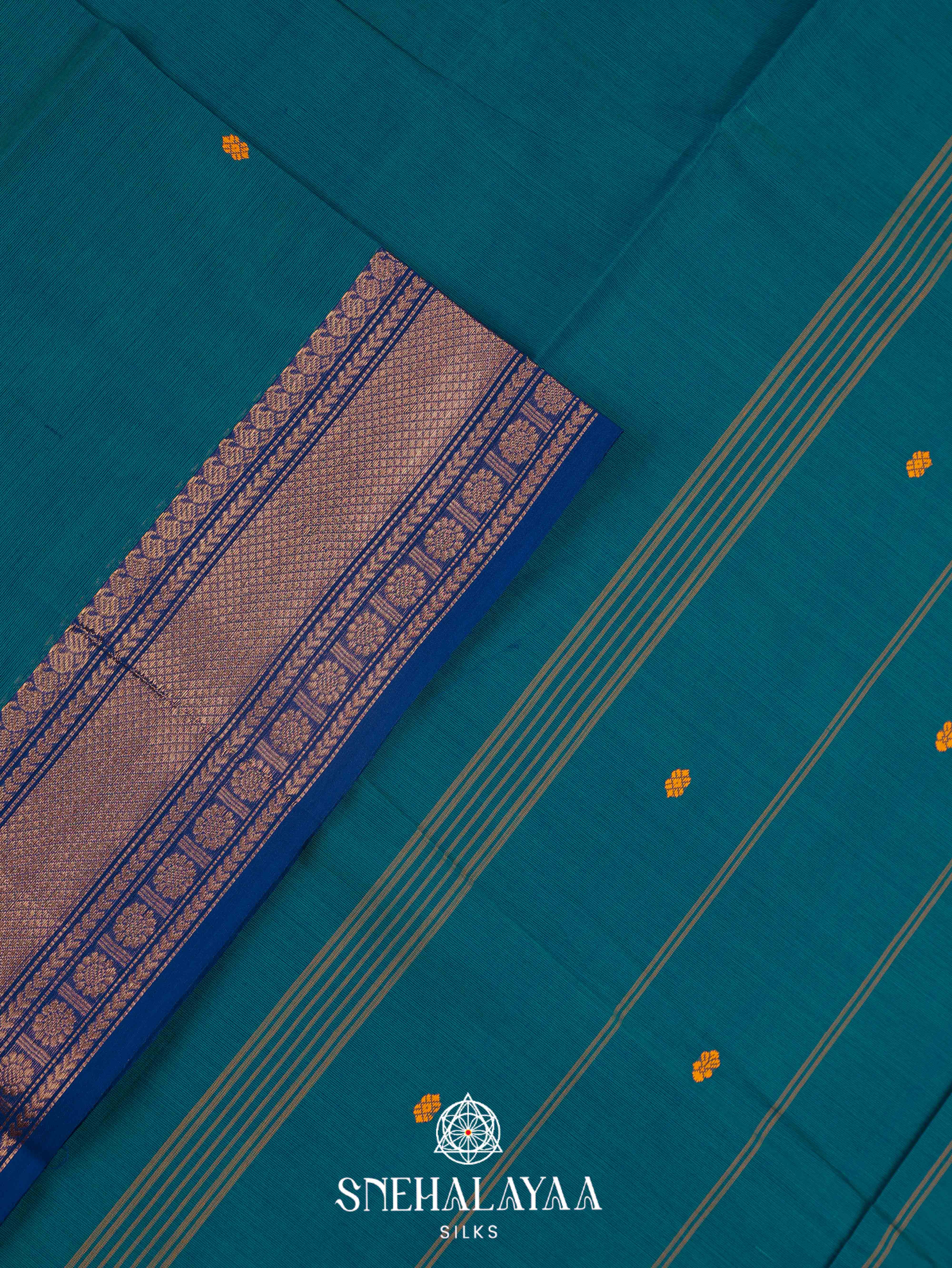 Peacock Blue Kanchi Cotton Saree