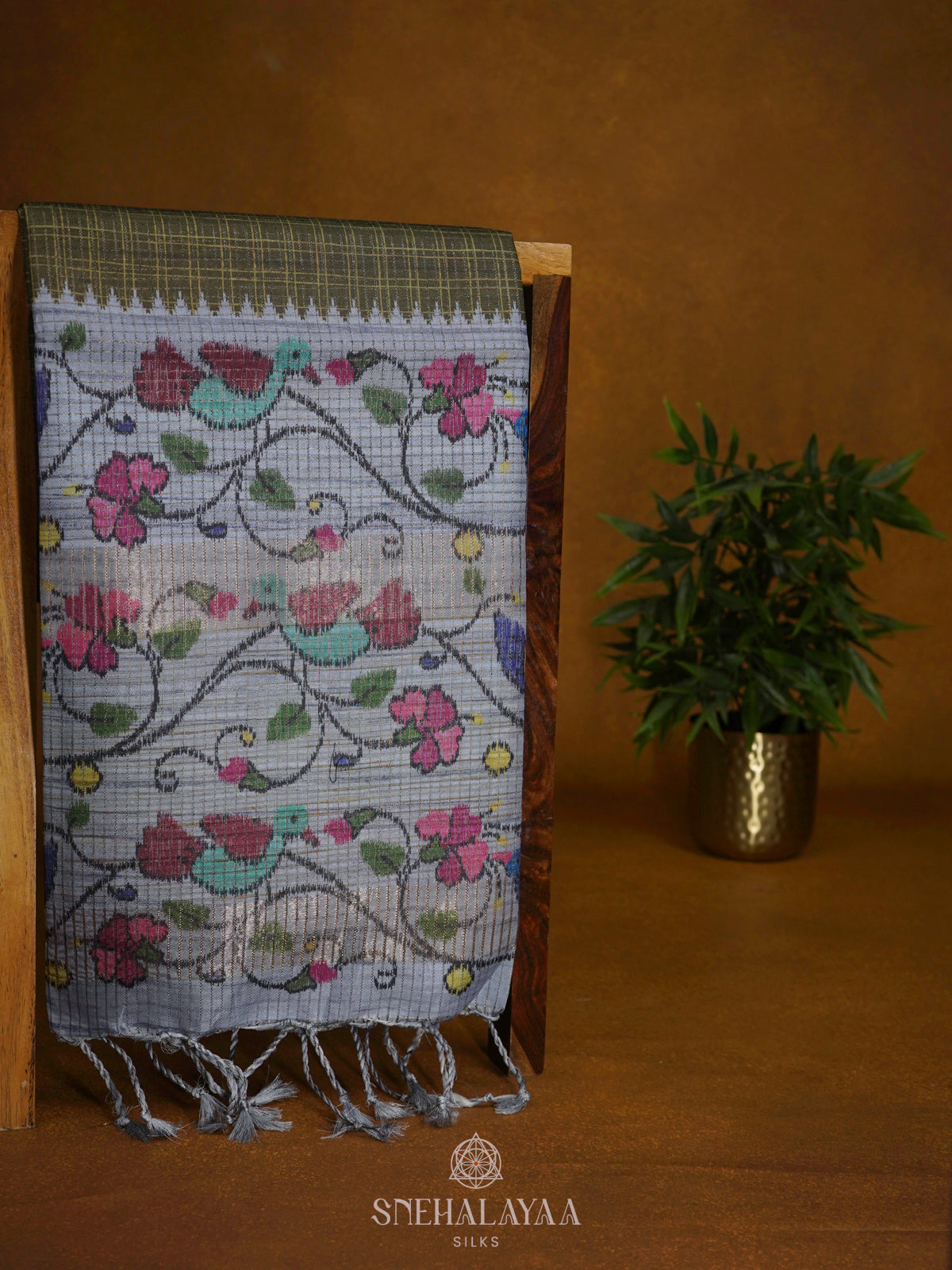 Olive Green Tussar Saree