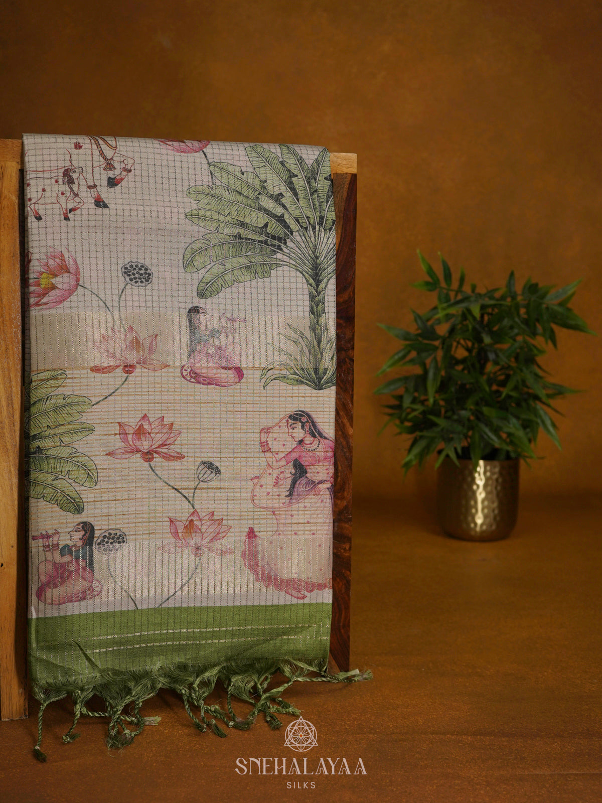 Lime Green Tussar Saree