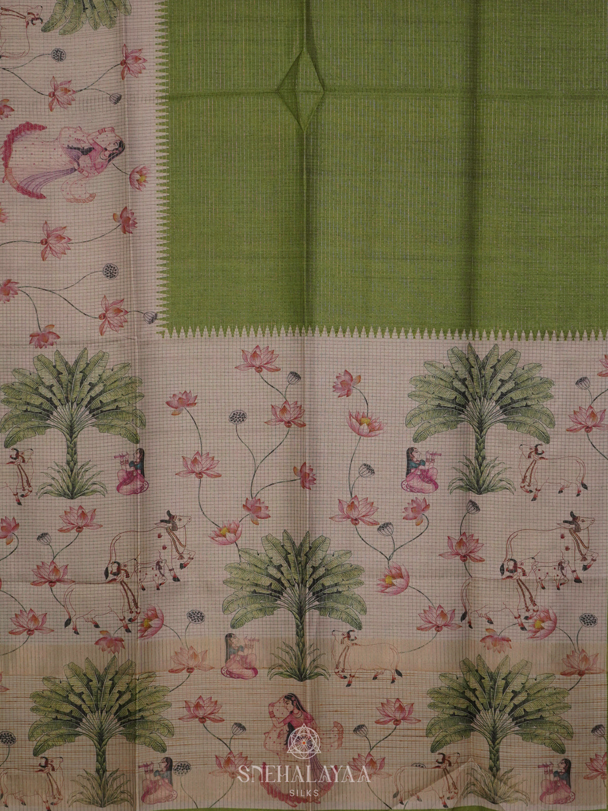 Lime Green Tussar Saree