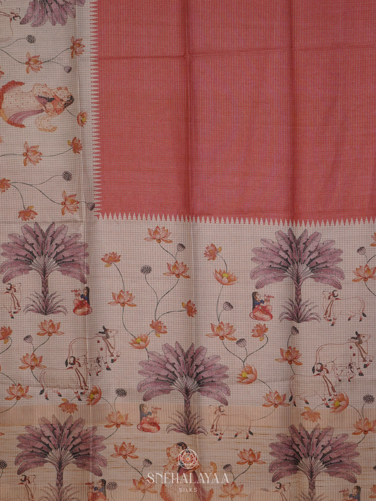 Peach Tussar Saree