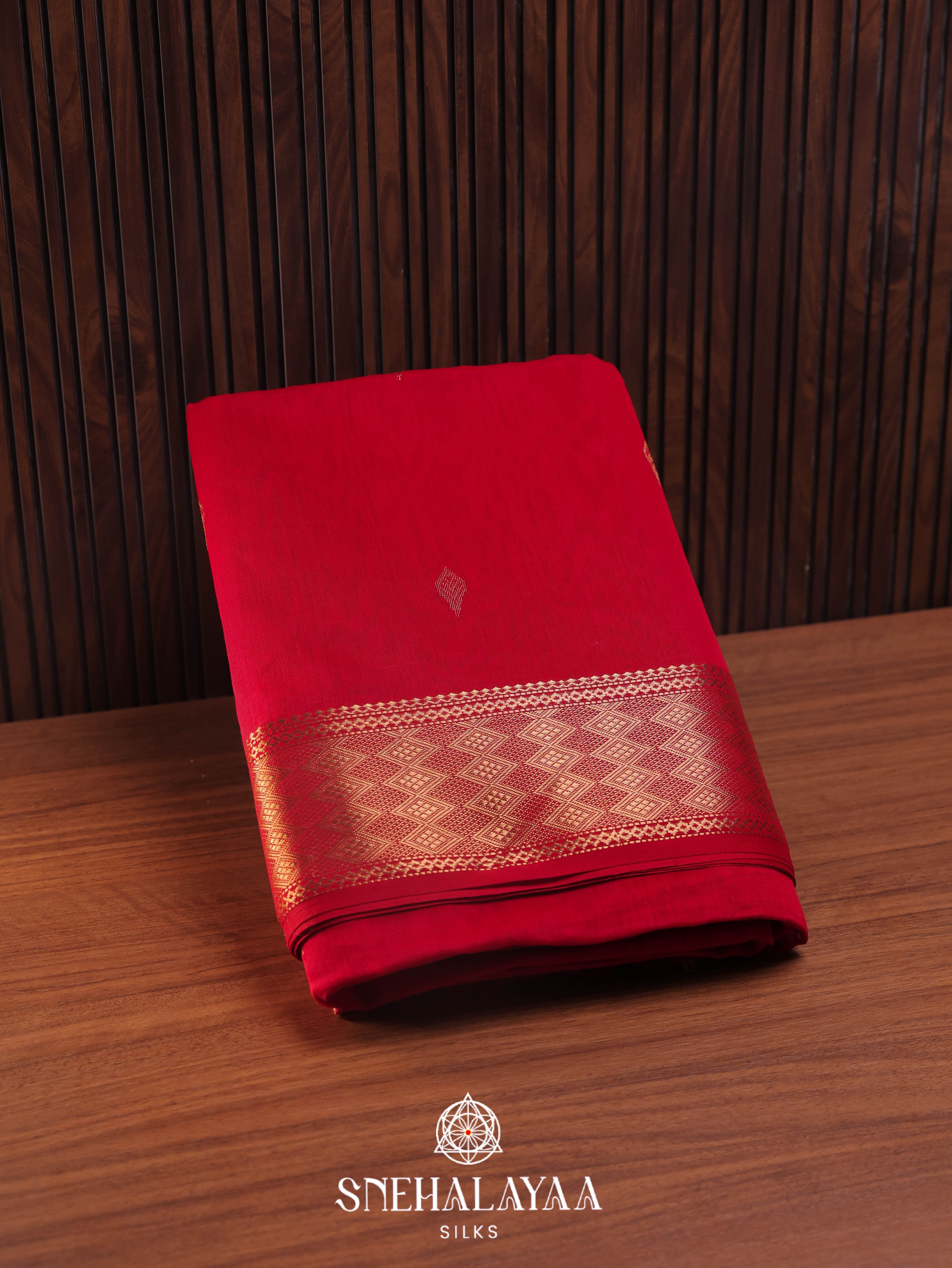 Red Maheshwari Silk Cotton Saree